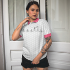 Heartbeat Golfer White And Pink Golf Short Sleeve Women Polo Shirt, Golf Shirt For Ladies