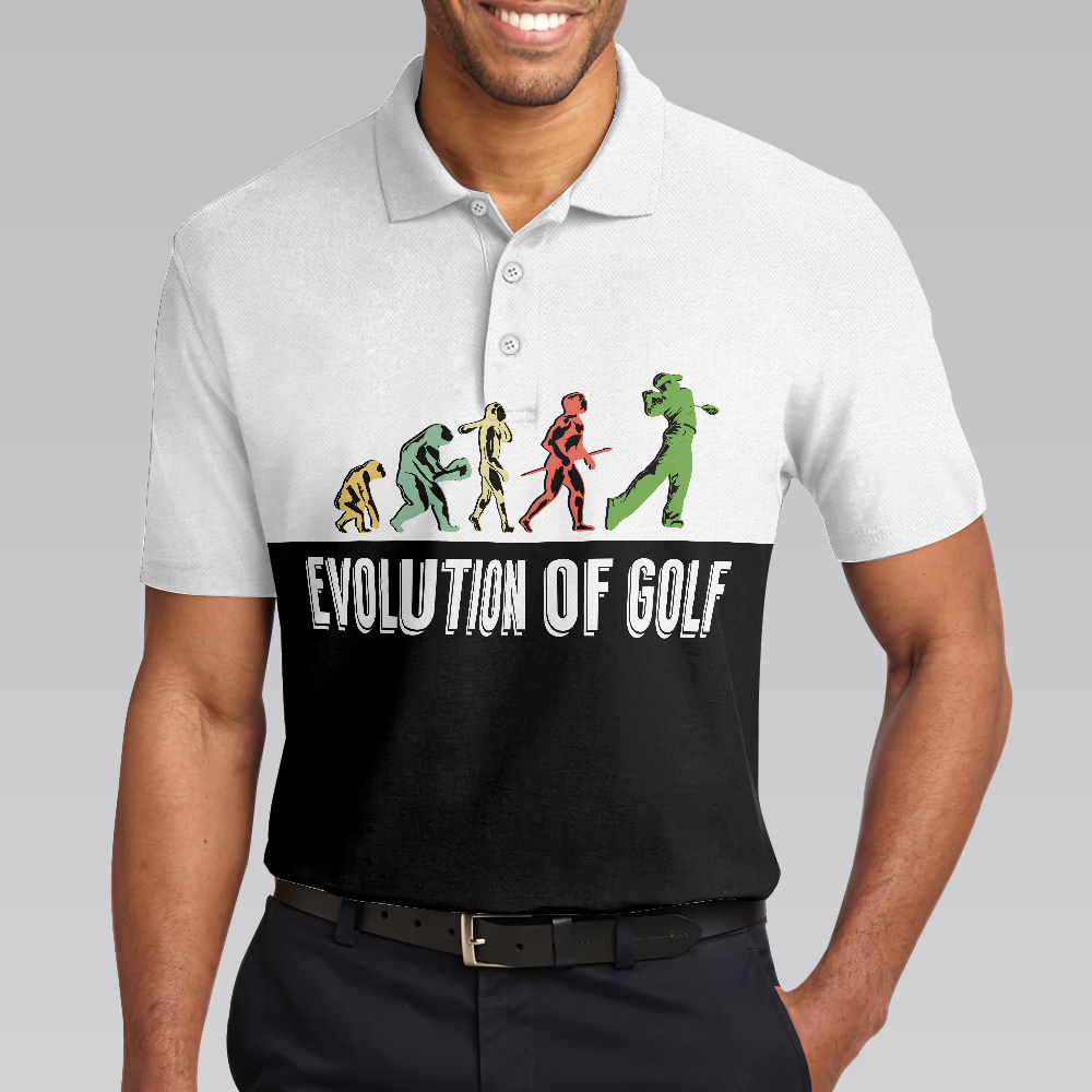 Golf Evolution Vintage Short Sleeve Polo Shirt, Elegant Back And White Polo Shirt, Best Golf Shirt For Men