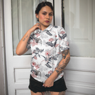 Colorful Floral Pattern Shirt Short Sleeve Women Polo Shirt