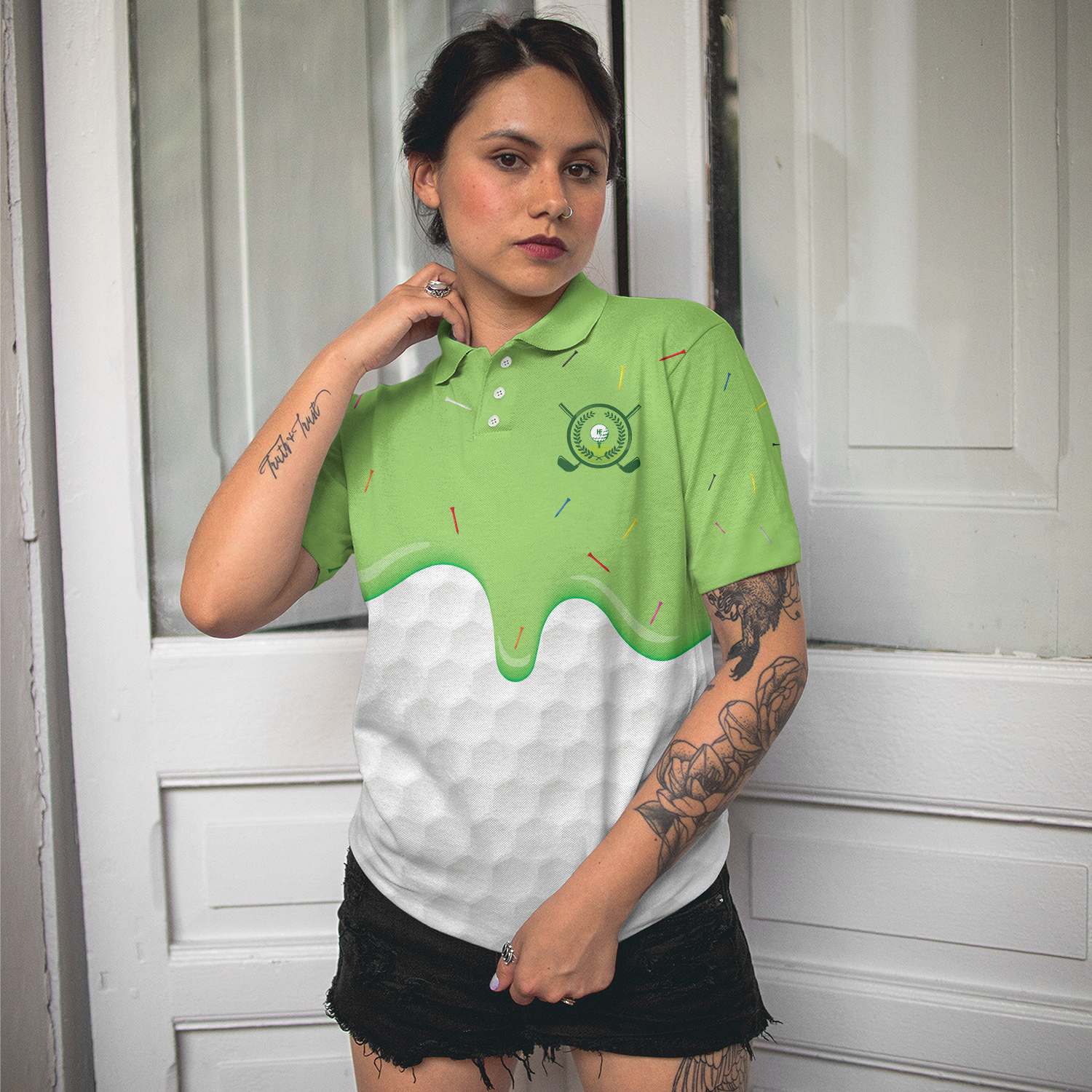 Ice Cream Melting On Golf Ball Cone Golf Short Sleeve Women Polo Shirt