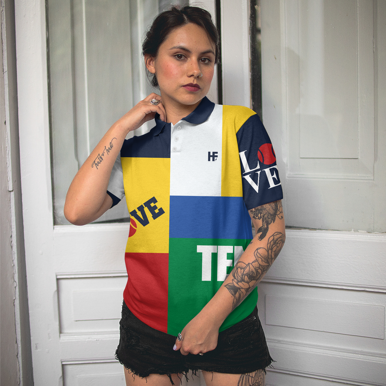 Color-Blocked Tennis Shirt Short Sleeve Women Polo Shirt