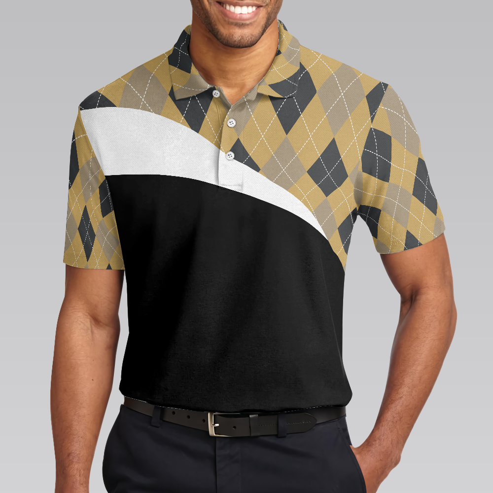 Just A Man Who Loves Golf & Beer Polo Shirt, Argyle Pattern Polo Style Golfing Shirt For Men, Best Drinking Golf Shirt - Hyperfavor