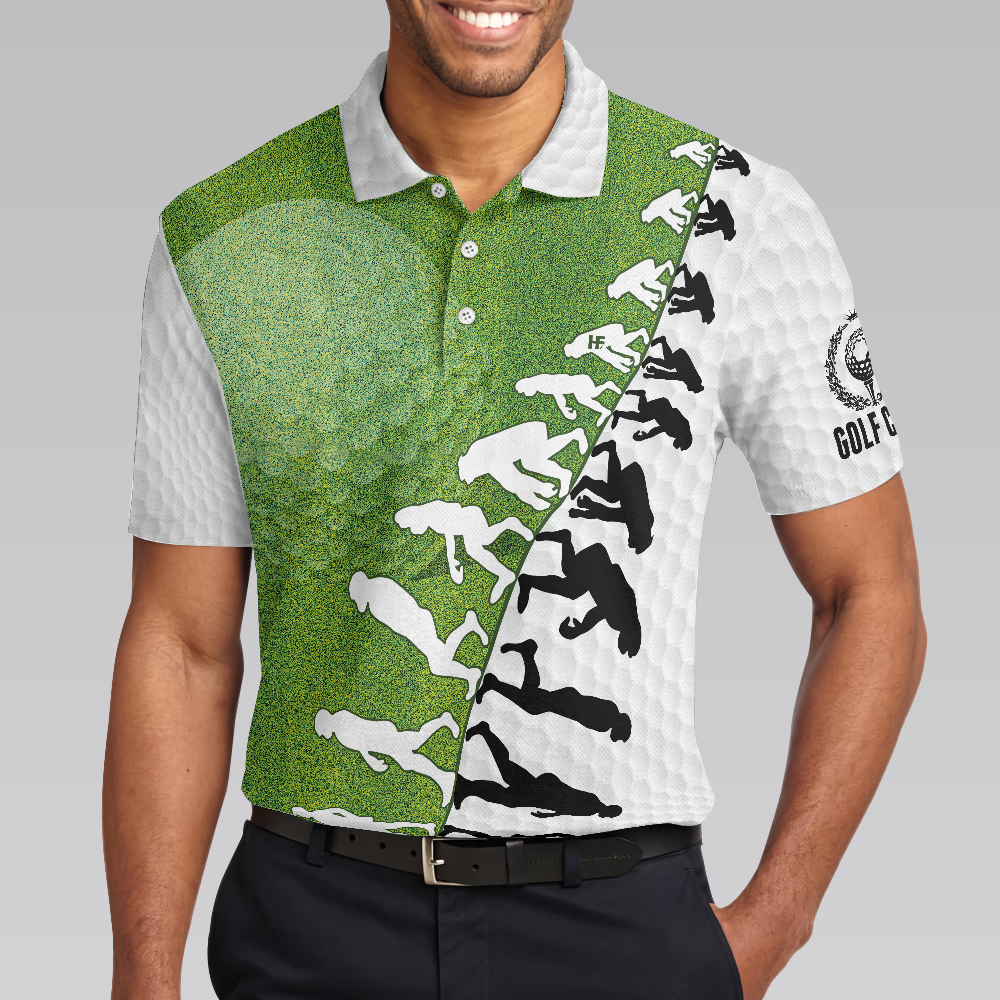 The Evolution Of Golfer Through Generations Golf Polo Shirt, White And Green Golf Shirt For Men