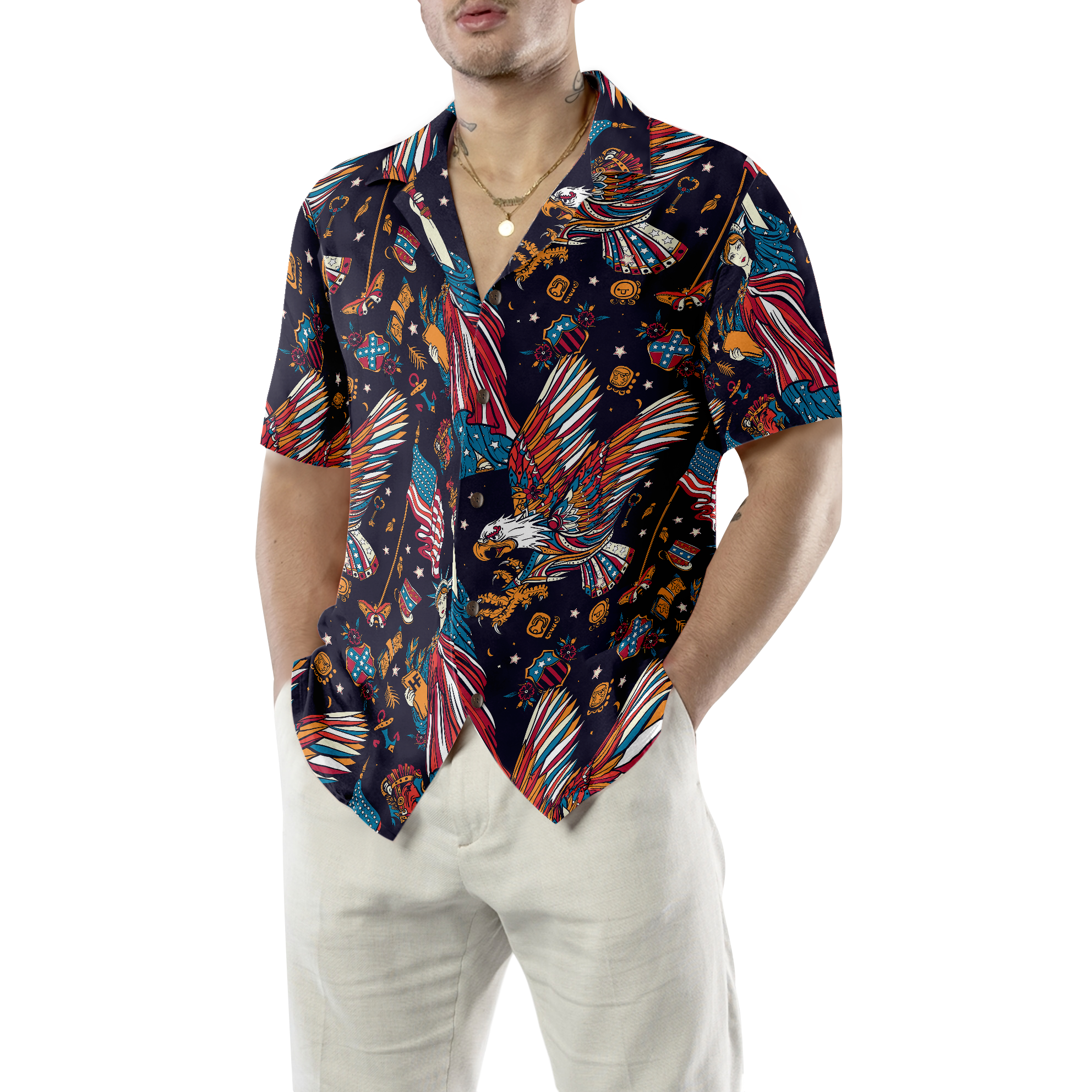 Tattoo Style American Eagle Shirt For Men Hawaiian Shirt
