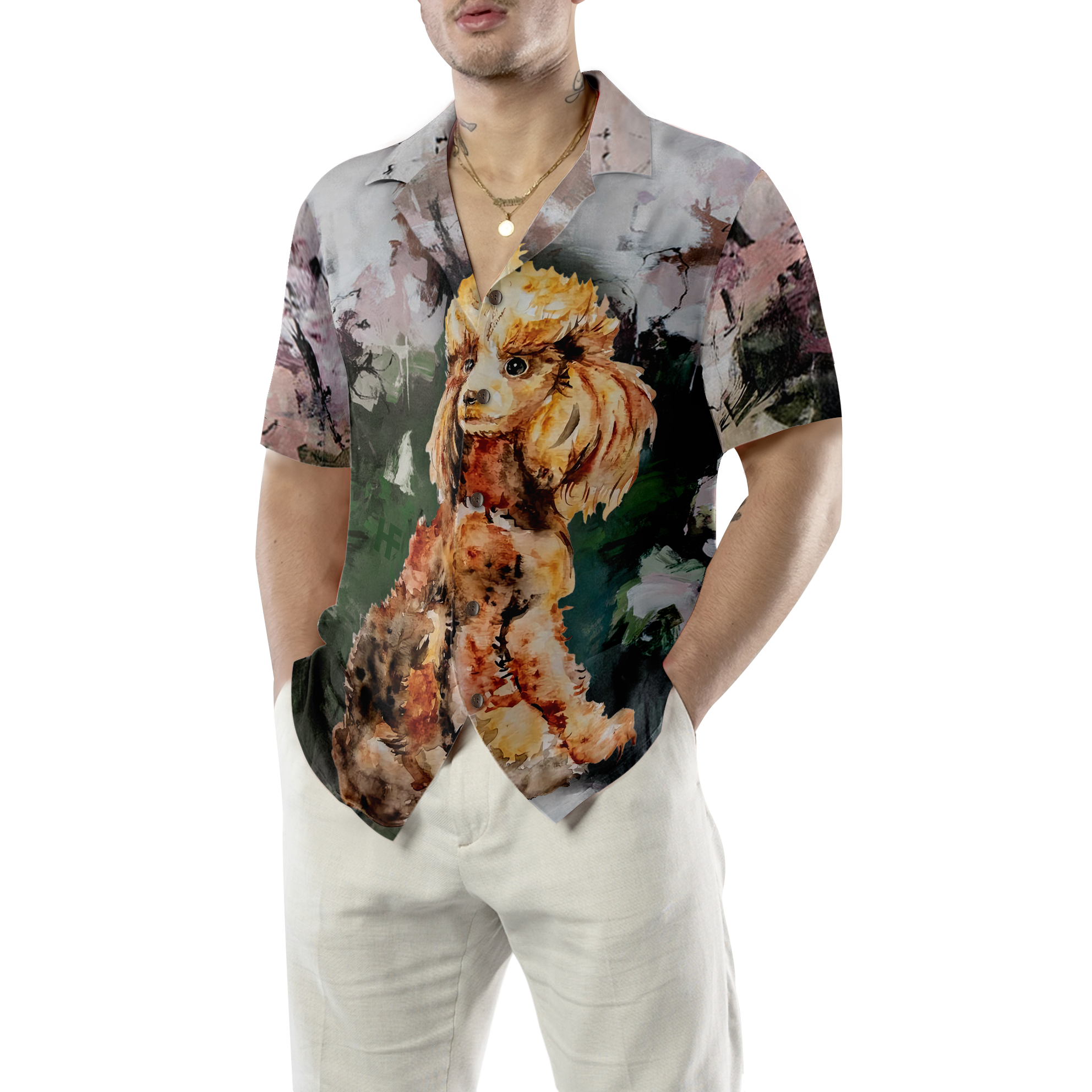 Poodle Portrait For Poodle Lovers Hawaiian Shirt, Dog And Landscape Waterbrush Art Painting