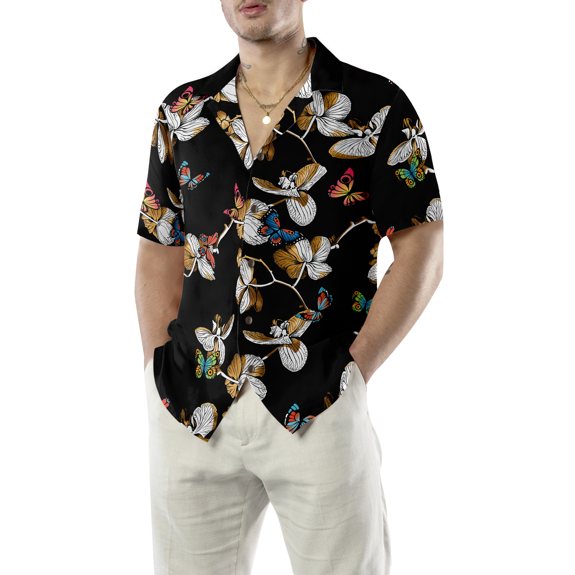 Floral Butterfly Pattern Hawaiian Shirt