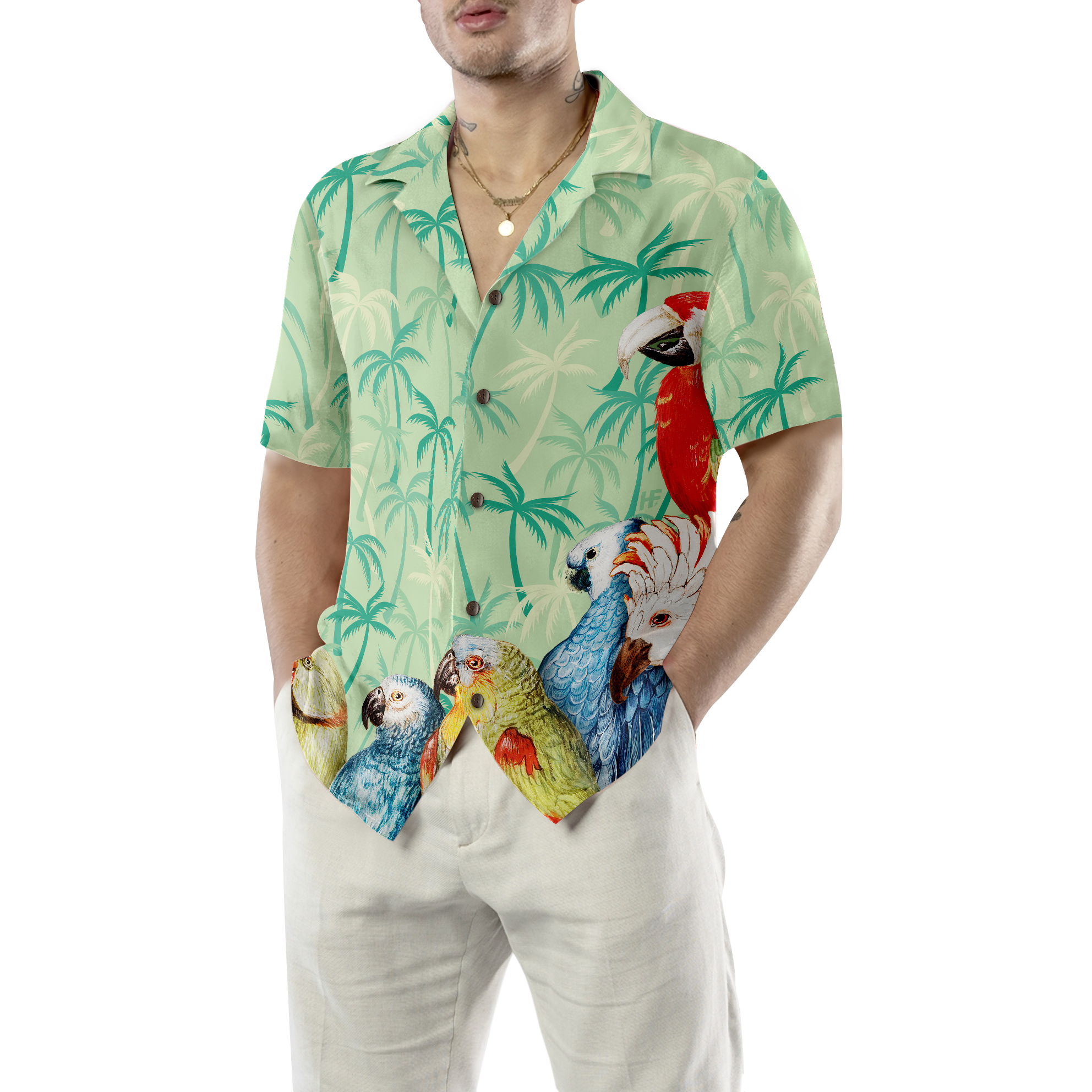 Vintage Parrot With Coconut Palm Tree Hawaiian Shirt