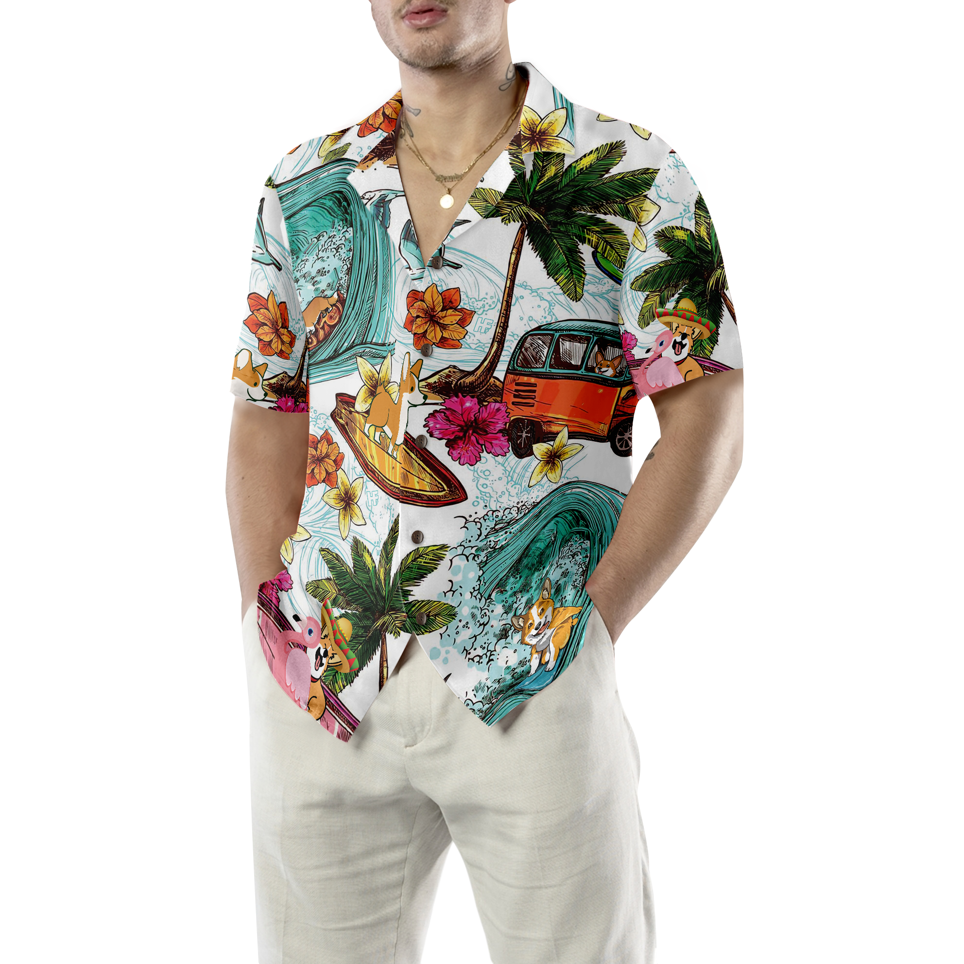 Corgi On The Beach Shirt For Men Hawaiian Shirt