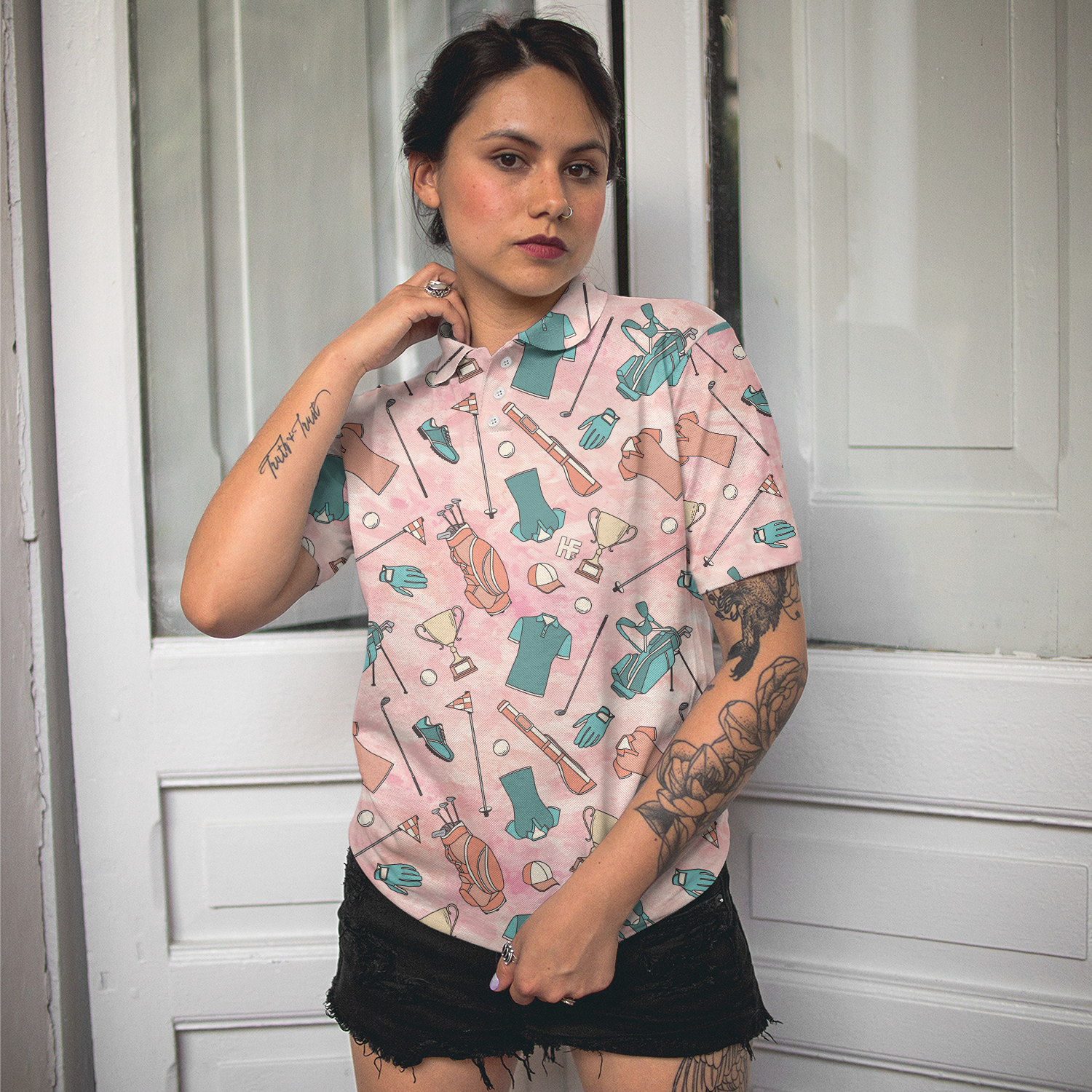 Pink And Elegant Seamless Pattern Golf Short Sleeve Women Polo Shirt