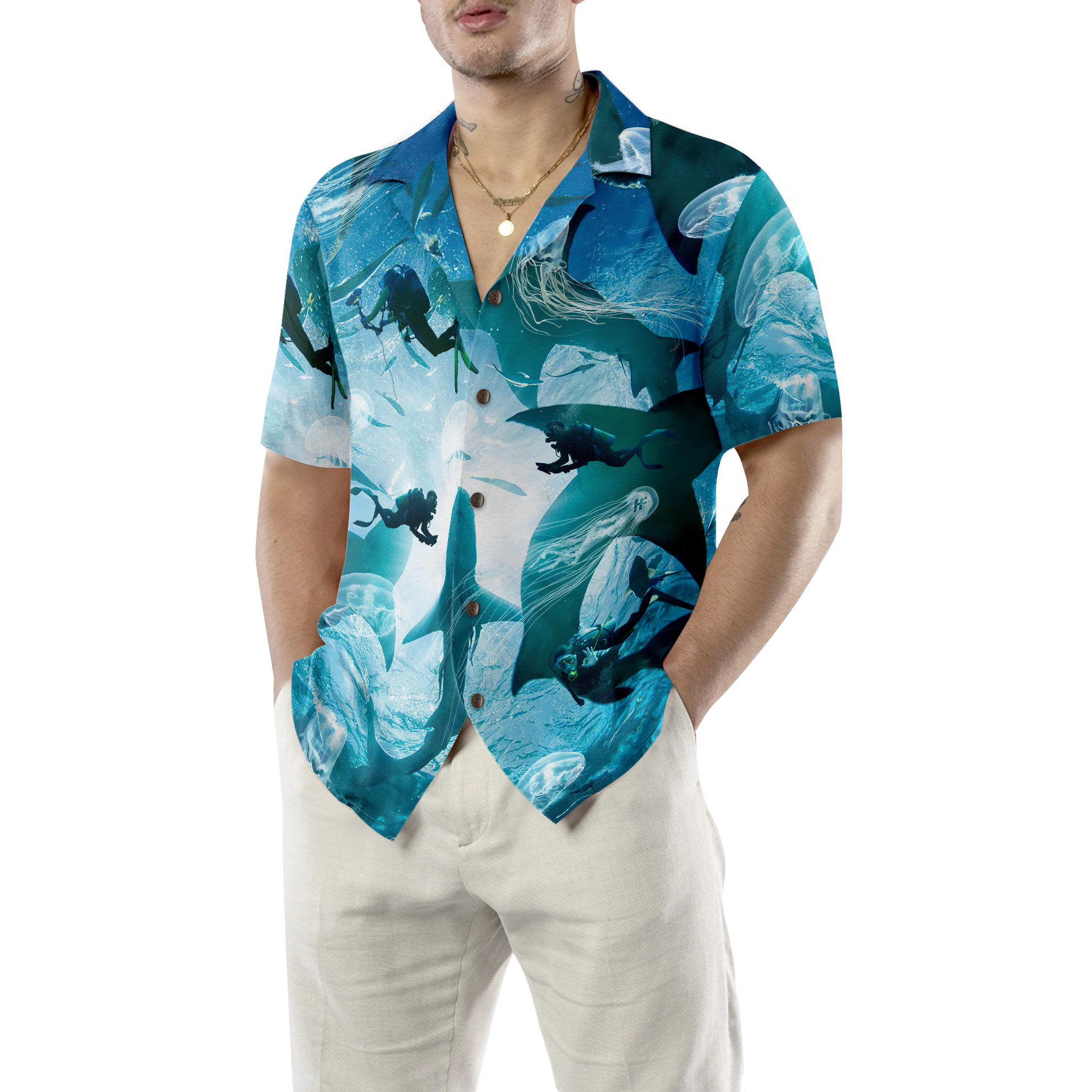 Scuba Diving With Sharks Hawaiian Shirt