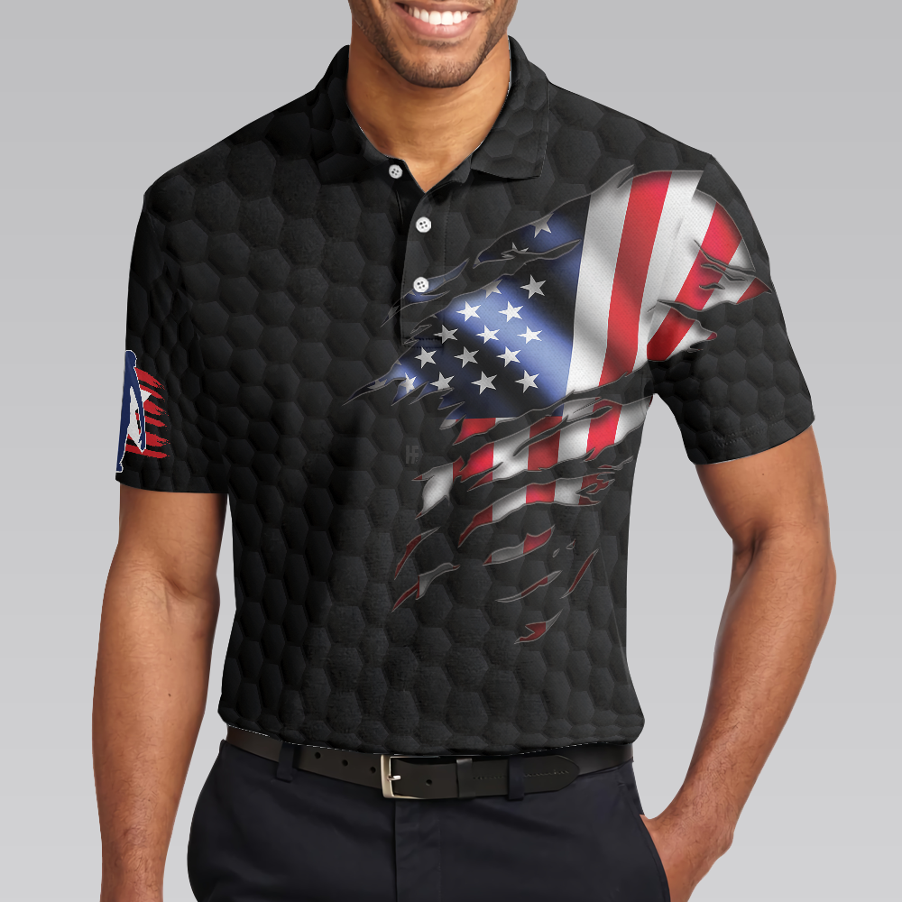 Black American Flag Bowling Polo Shirt, Cool USA Flag Bowling Shirt For Men