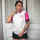 Don't Let Skirt Fool You Lacrosse Short Sleeve Women Polo Shirt, White And Pink Lacrosse Shirt For Ladies