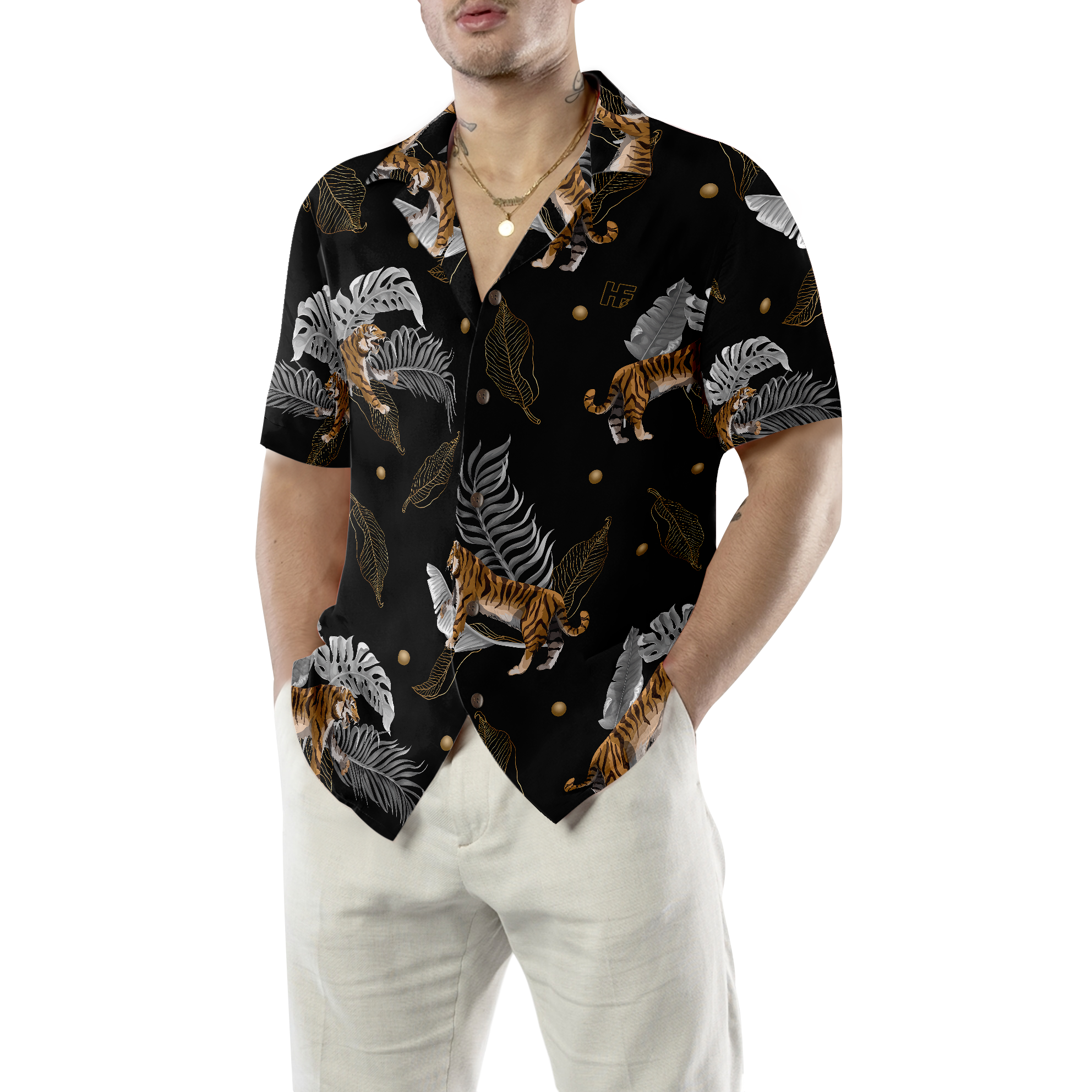 Tiger With Palm Leaves Shirt For Men Hawaiian Shirt