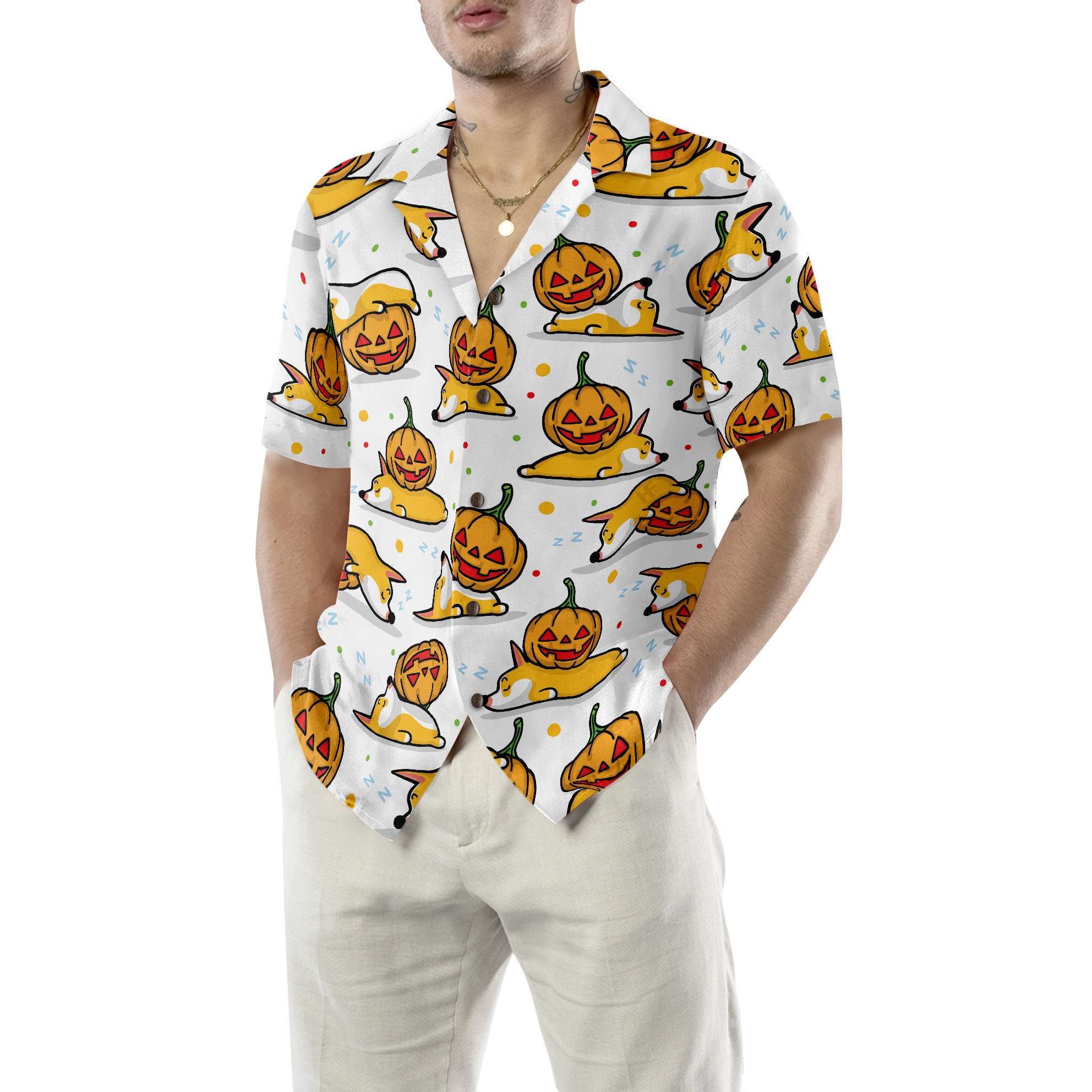 Sleeping Corgi & The Pumpkin Hawaiian Shirt