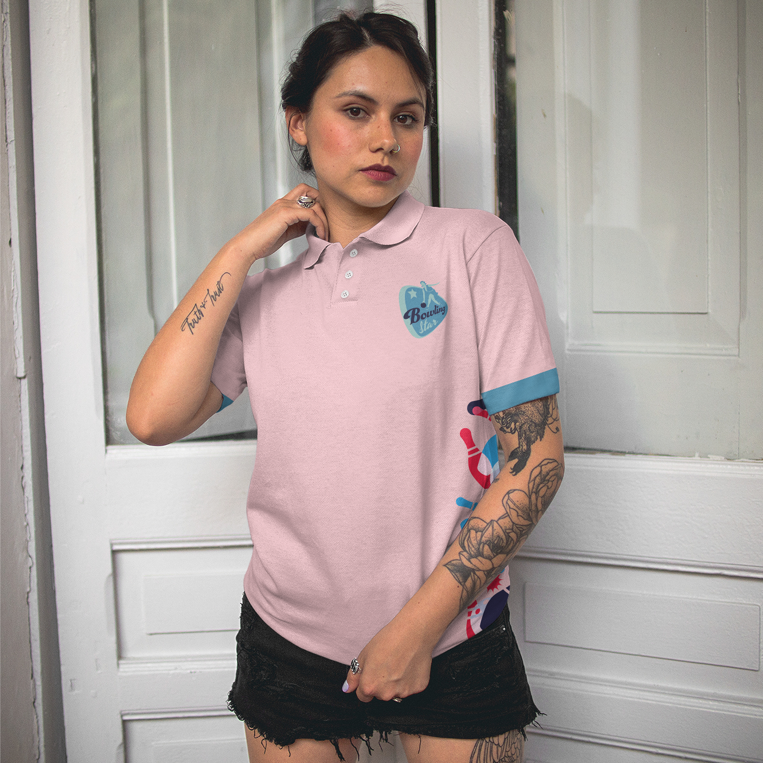 Queen Of The Lanes Bowling Short Sleeve Women Polo Shirt, Pink Ladies Bowling Shirt, Tenpin Bowling Shirt