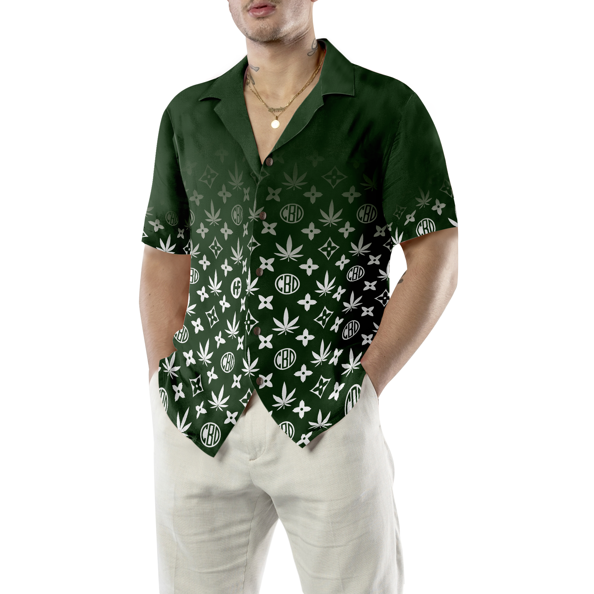 Gradient Marijuana Pattern Shirt For Men Hawaiian Shirt