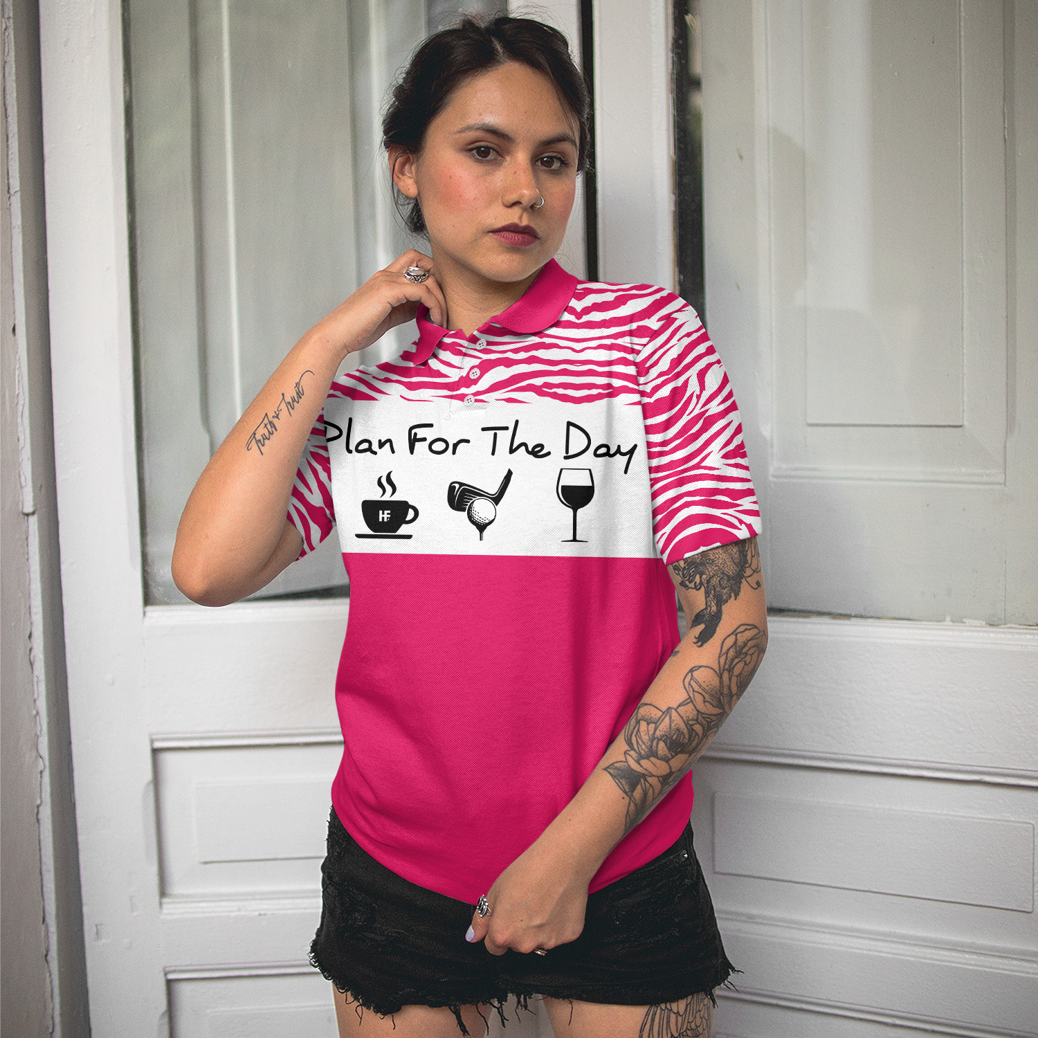 Plan For The Day Pink Golf Short Sleeve Women Polo Shirt