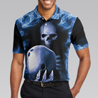 Bowling Murder Polo Shirt, Blue Flame Pattern Bowling Polo Shirt, Scary Skull Shirt Design For Halloween
