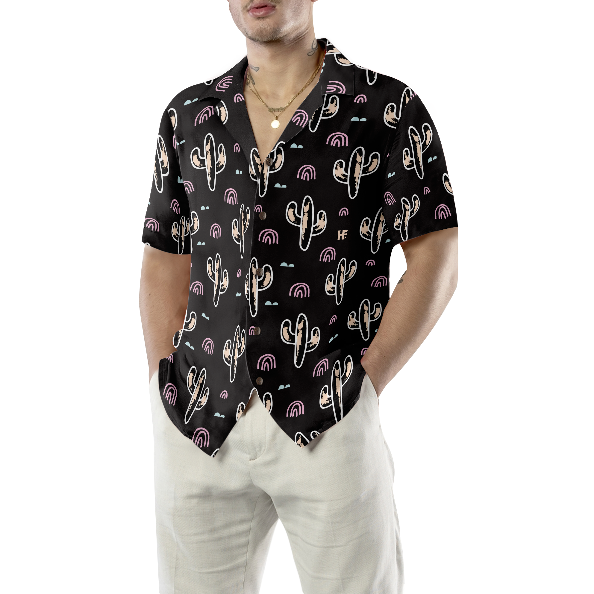 Cactus Plant Black Pattern Hawaiian Shirt