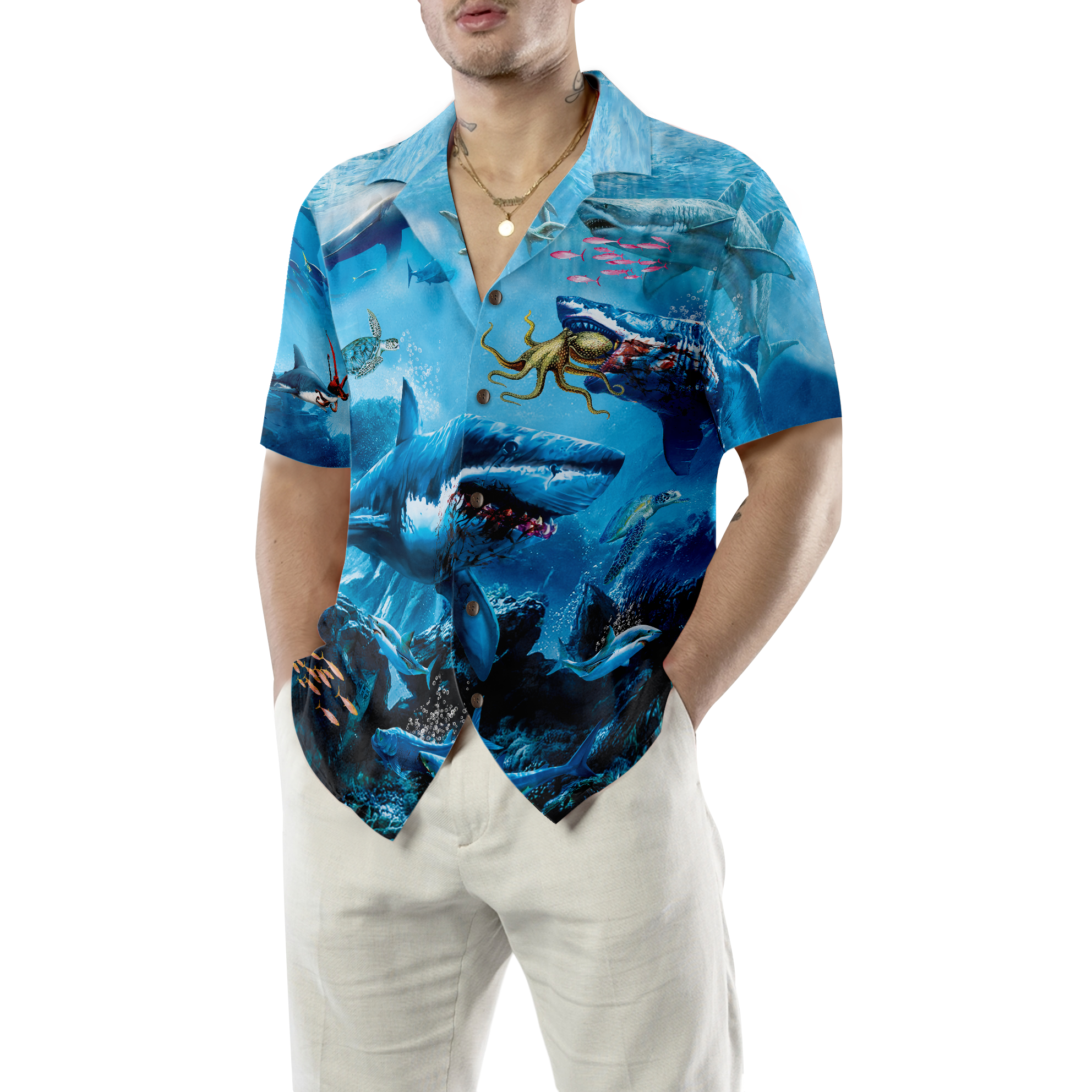 Extreme Dangerous Shark In The Sea Hawaiian Shirt