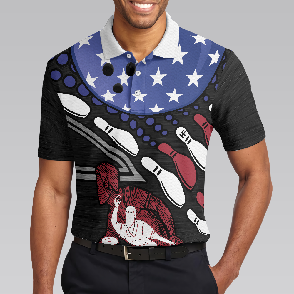 I Play Bowling Because I Like It Not Because I'm Good At It Polo Shirt, American Flag Bowling Shirt For Men