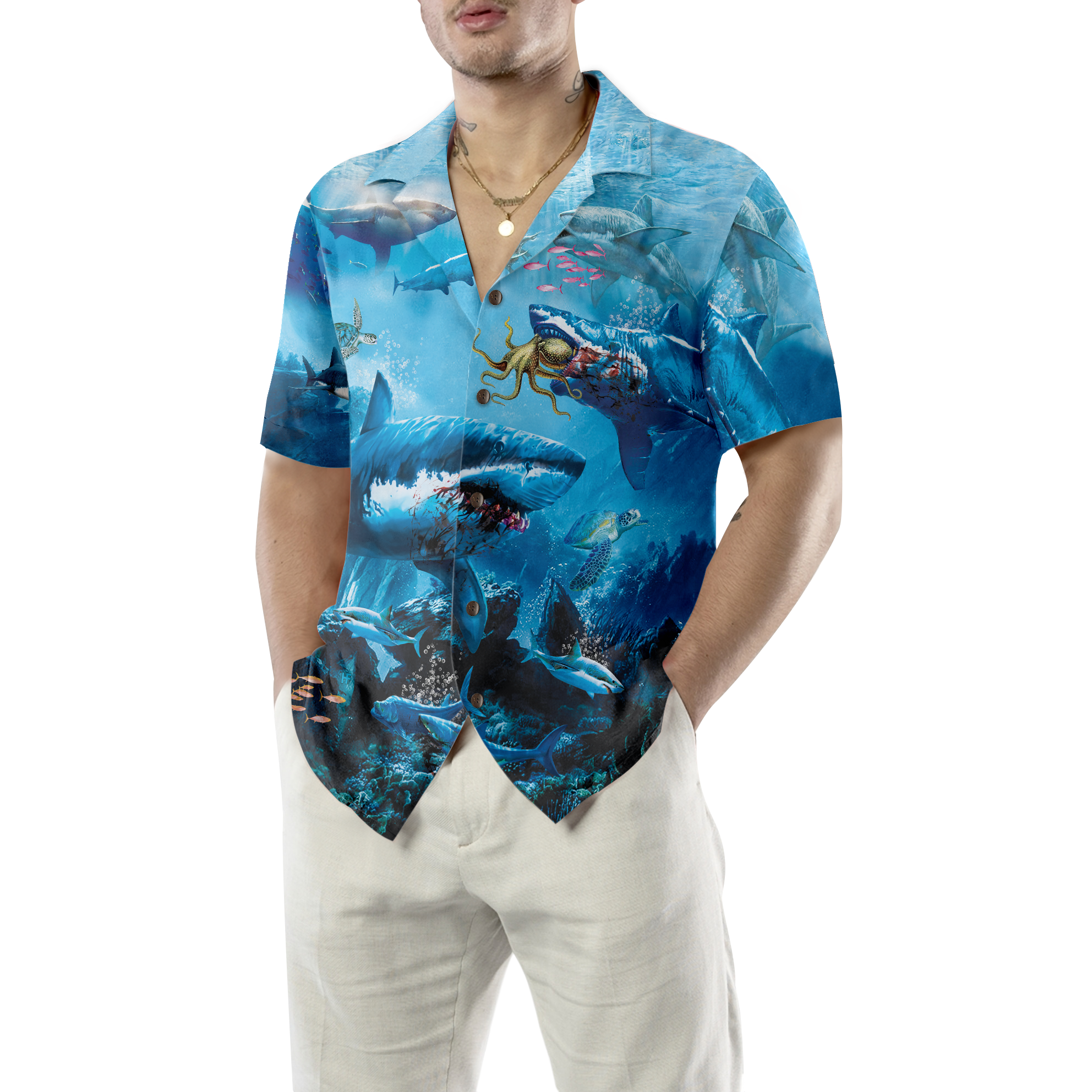 Extreme Dangerous Shark In The Sea Hawaiian Shirt