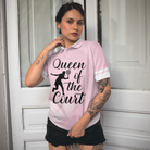 Queen Of The Court Pink Short Sleeve Women Polo Shirt, Cool Tennis Shirt For Ladies
