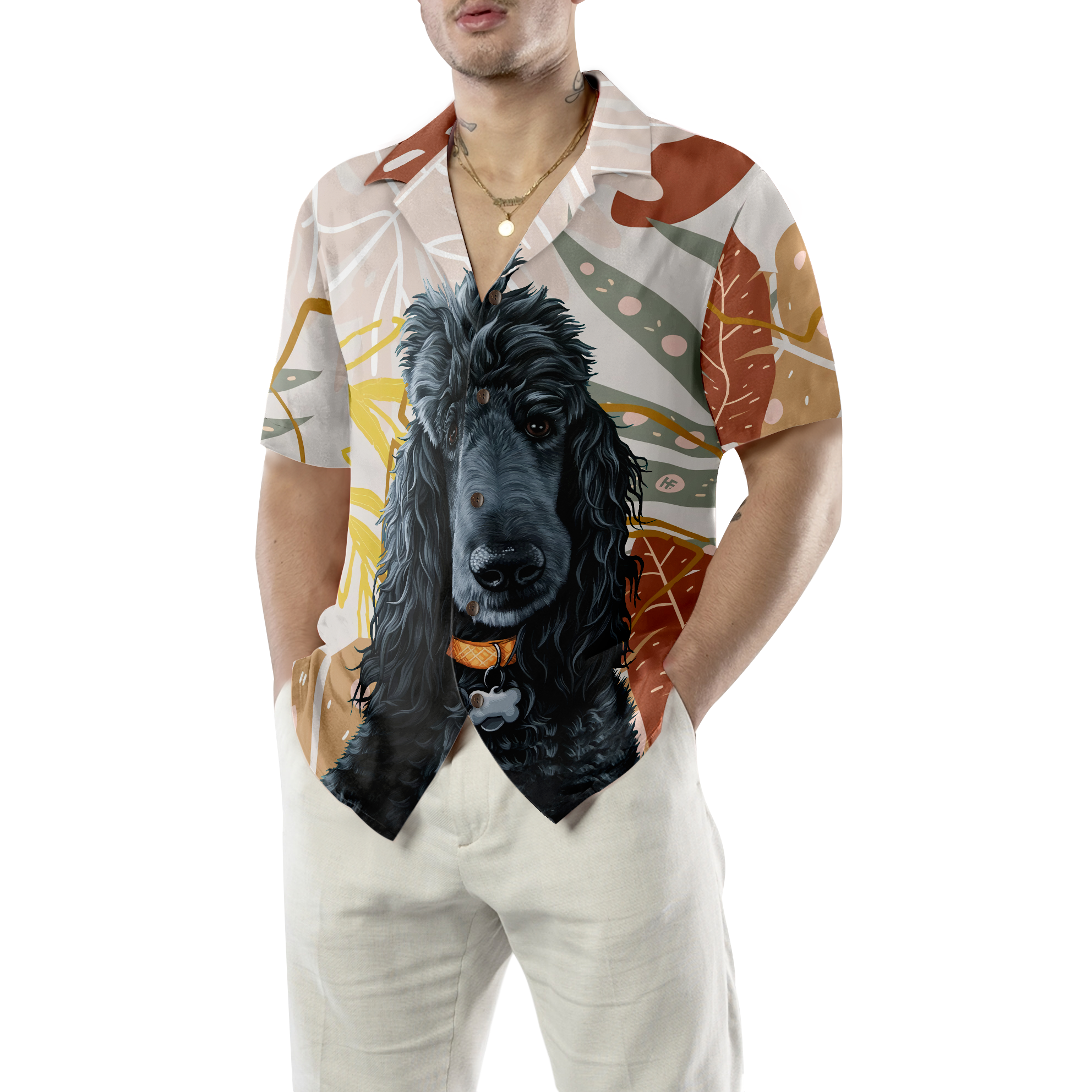 Black Poodle & The Brown Leaves Poodle Hawaiian Shirt, Best Dog Shirt For Men And Women