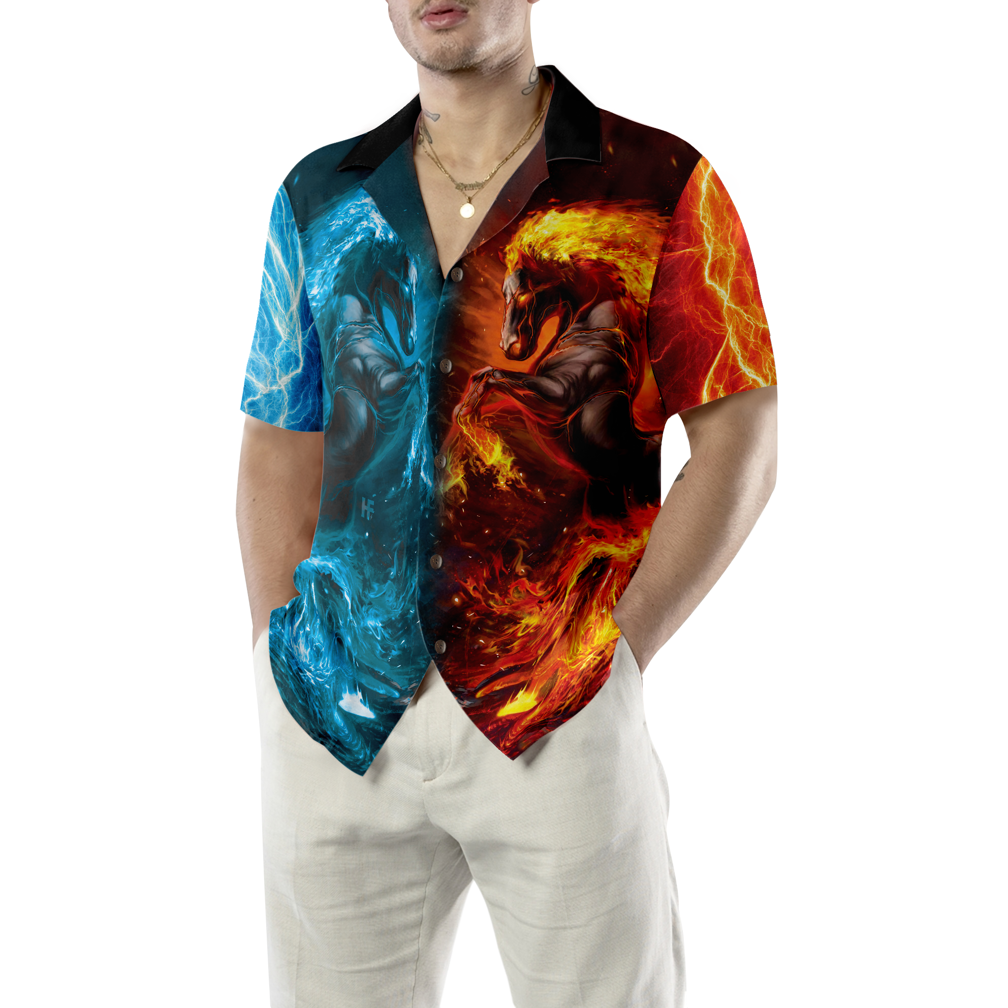 Water And Fire Horse Shirt For Men Hawaiian Shirt