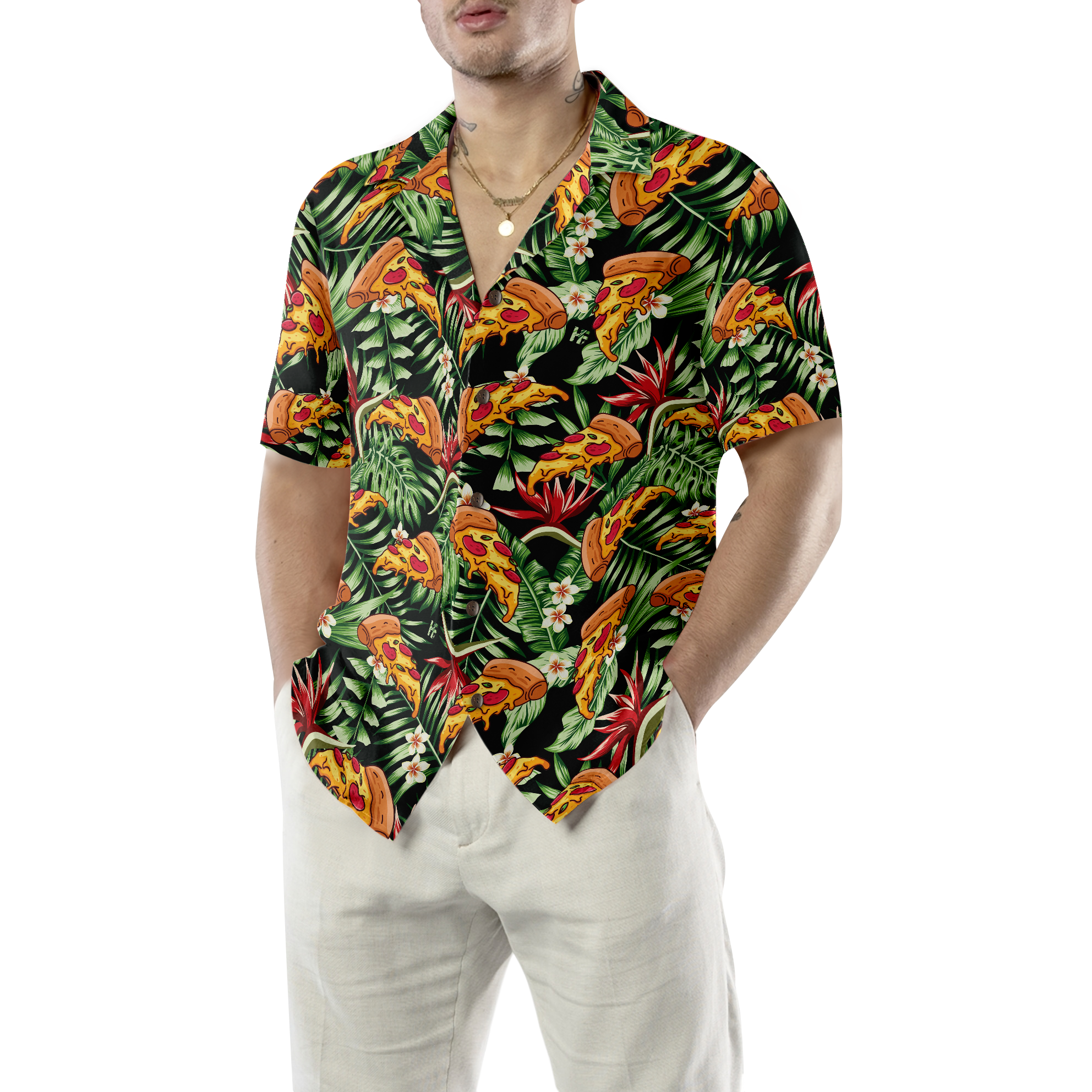 Funky Tropical Pizza Shirt For Men Hawaiian Shirt