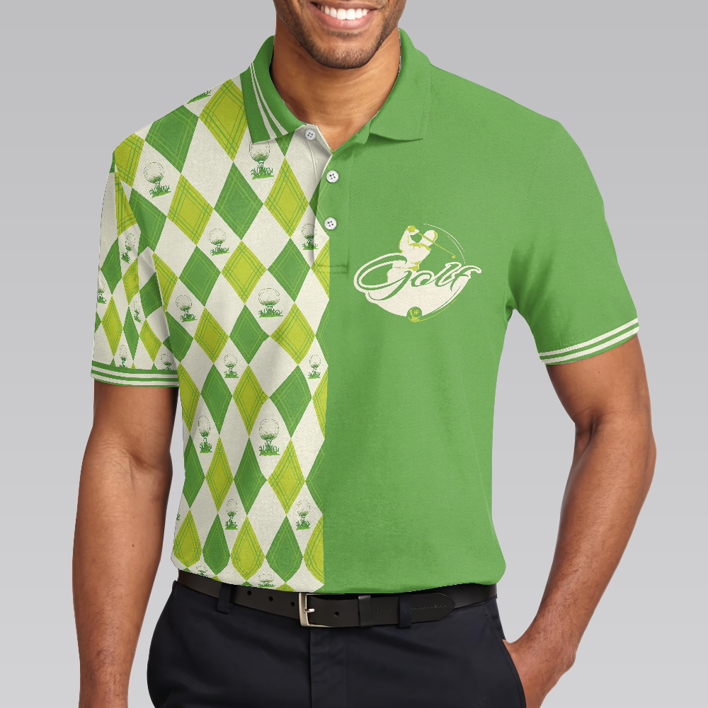 I'm Not Swearing I'm Using My Golf Words Polo Shirt, Green Argyle Pattern Golf Shirt For Male Golfers