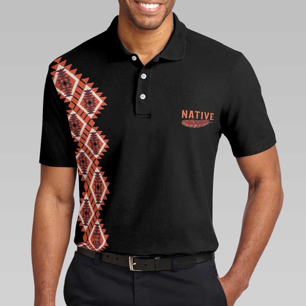 Native Blood Runs Through My Vein Men Polo Shirt, Cherokee Pattern Shirt For Male, Gift For American Lovers
