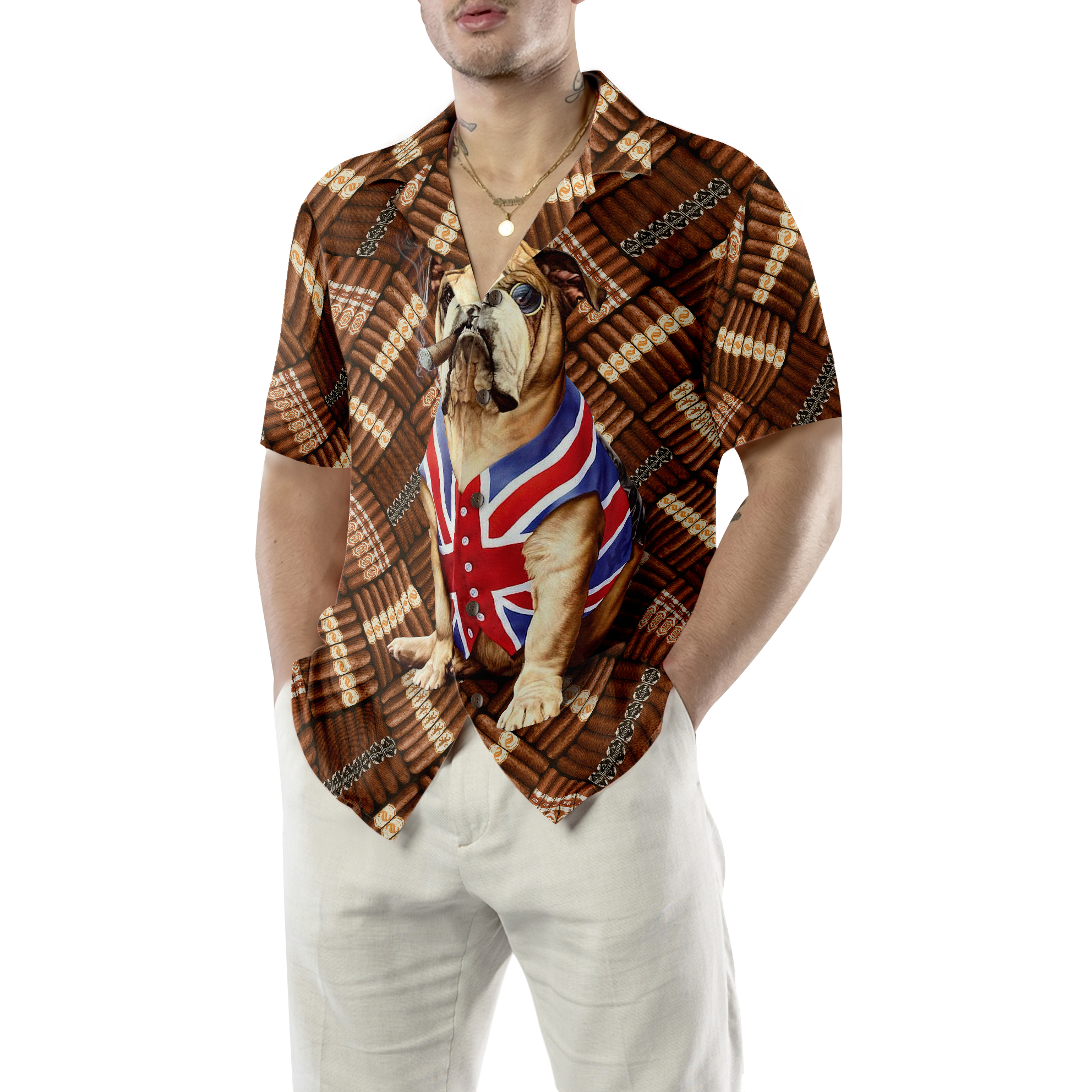 Cigars And Bulldog Shirt For Men Hawaiian Shirt