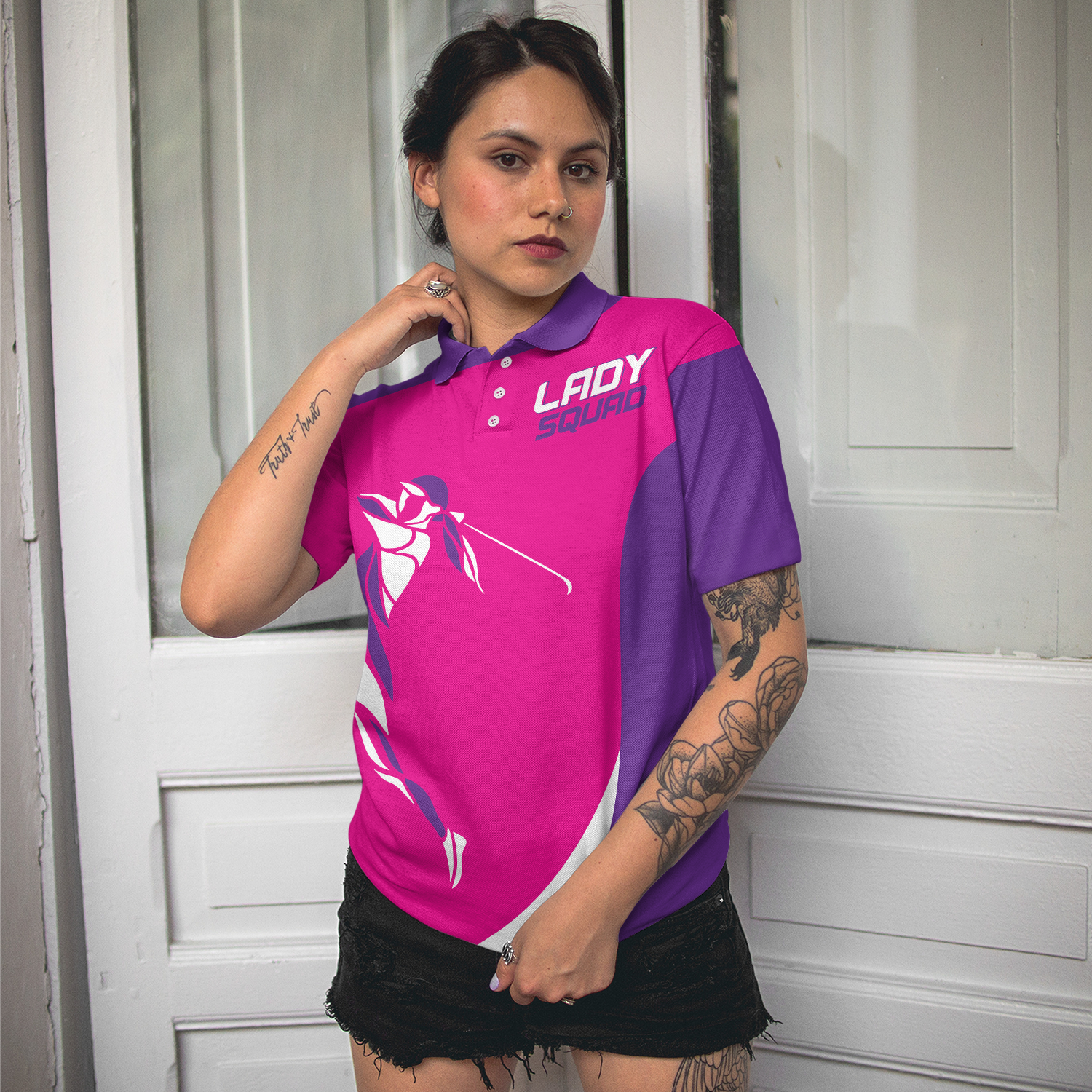 Girl Squad Golf Girl Short Sleeve Women Polo Shirt, Purple And Pink Golf Shirt For Ladies, Unique Female Golf Gift