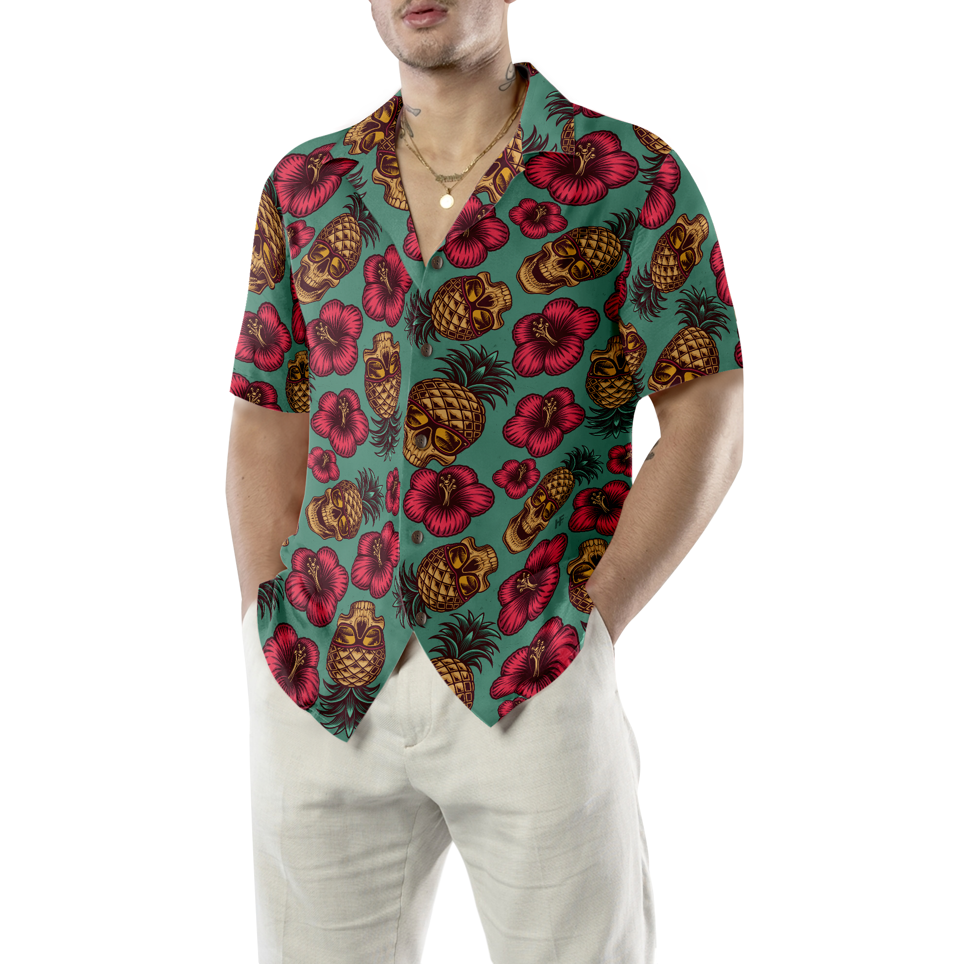 Retro Pineapple Skull Pattern Hawaiian Shirt