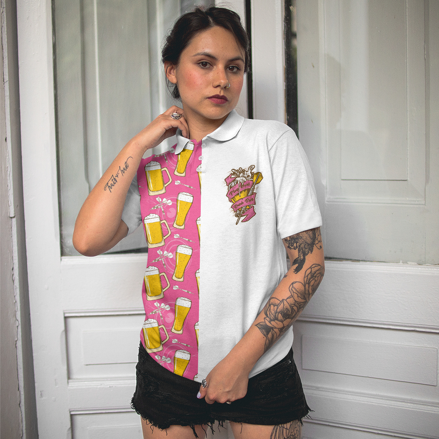 I'm A Darts And Beer Kinda Girl Short Sleeve Women Polo Shirt, Funny Ladies' Darts Shirt, Darts Gift For Women