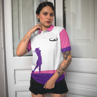 Swing Swear Look For Ball Repeat Golf Short Sleeve Women Polo Shirt, White And Pink Golf Shirt For Ladies, Unique Female Golf Gift