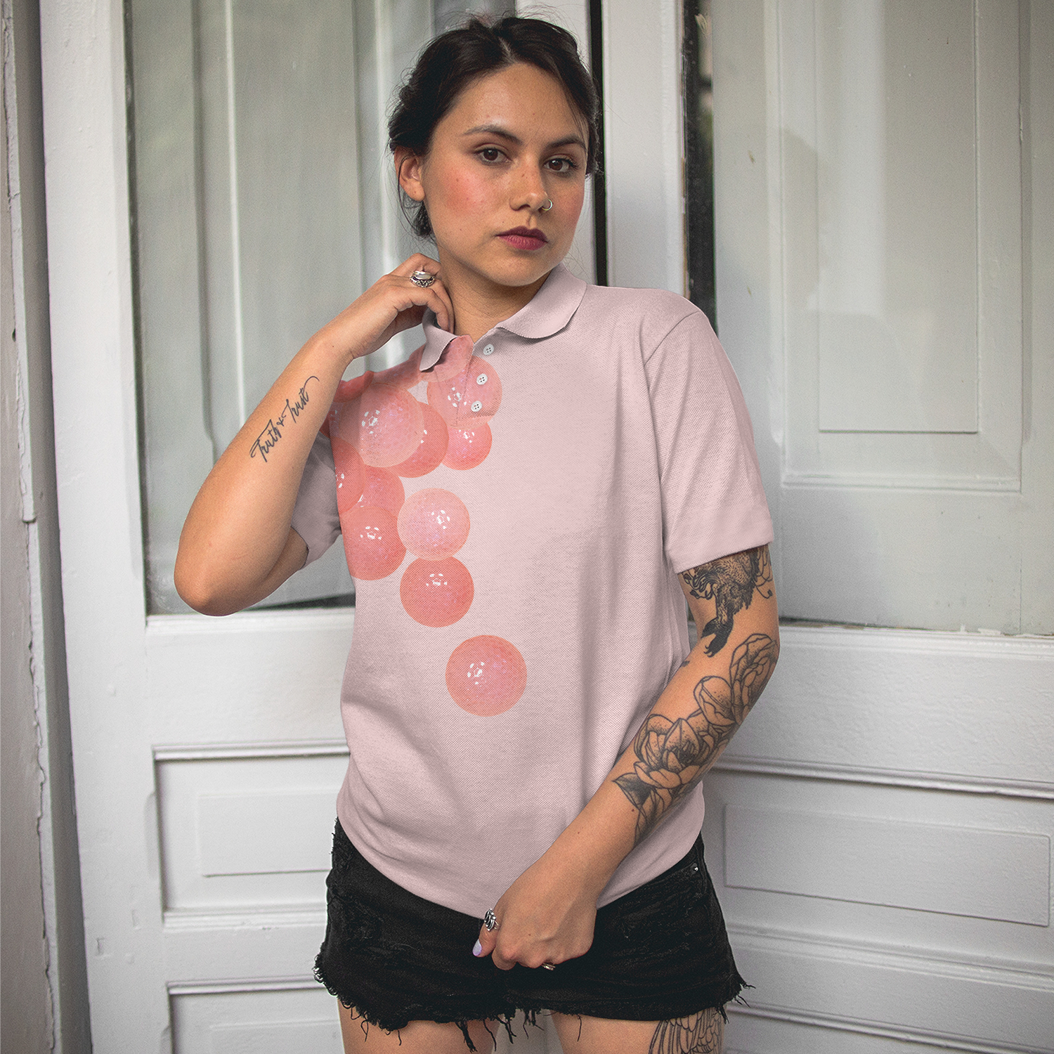 Pink Golf Balls Pattern Short Sleeve Women Polo Shirt, Thoughtful Golfing Shirt For Ladies, Best Golf Gift