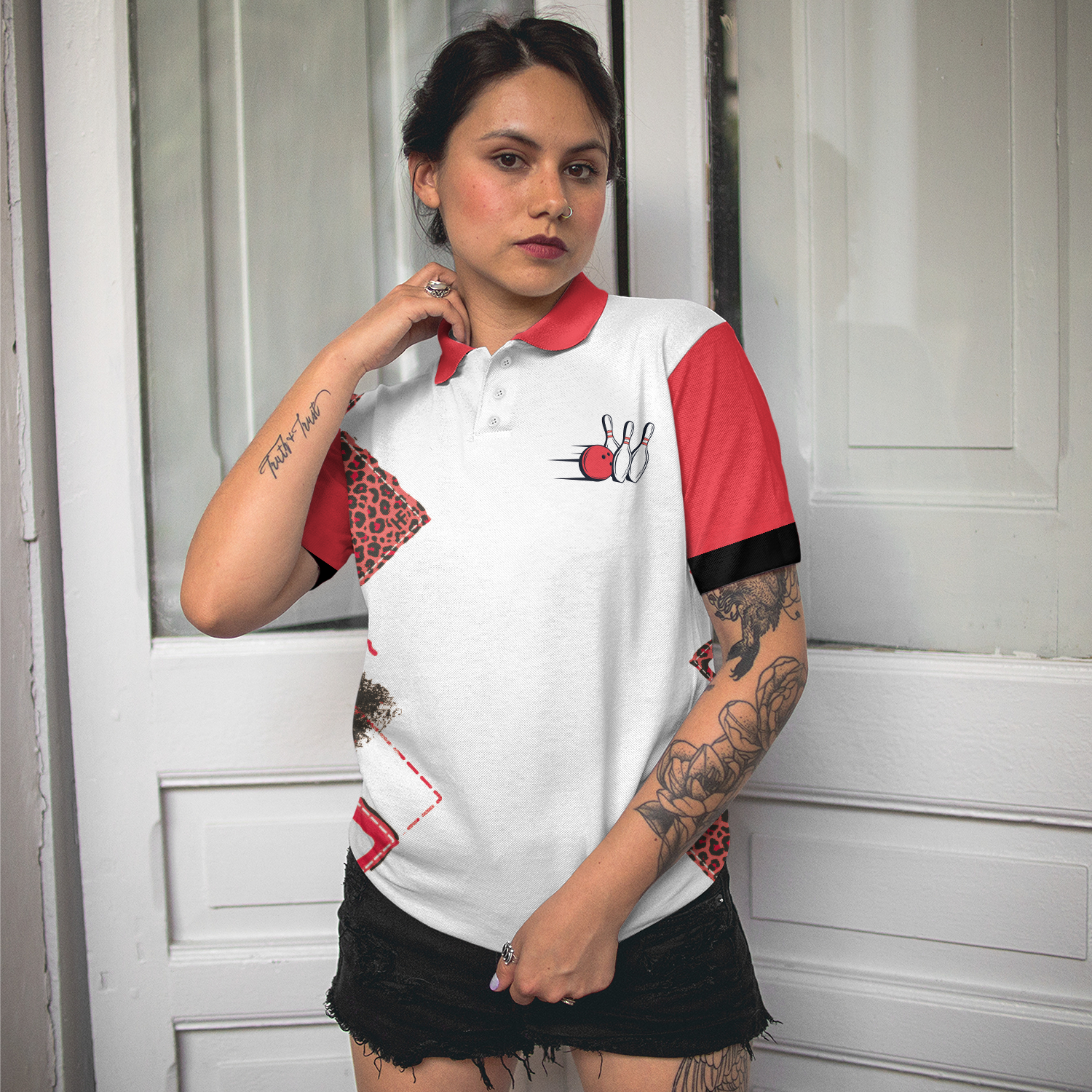 We're More Than Just Bowling Friends We're Like A Really Small Gang Short Sleeve Women Polo Shirt, Leopard Bowling Shirt