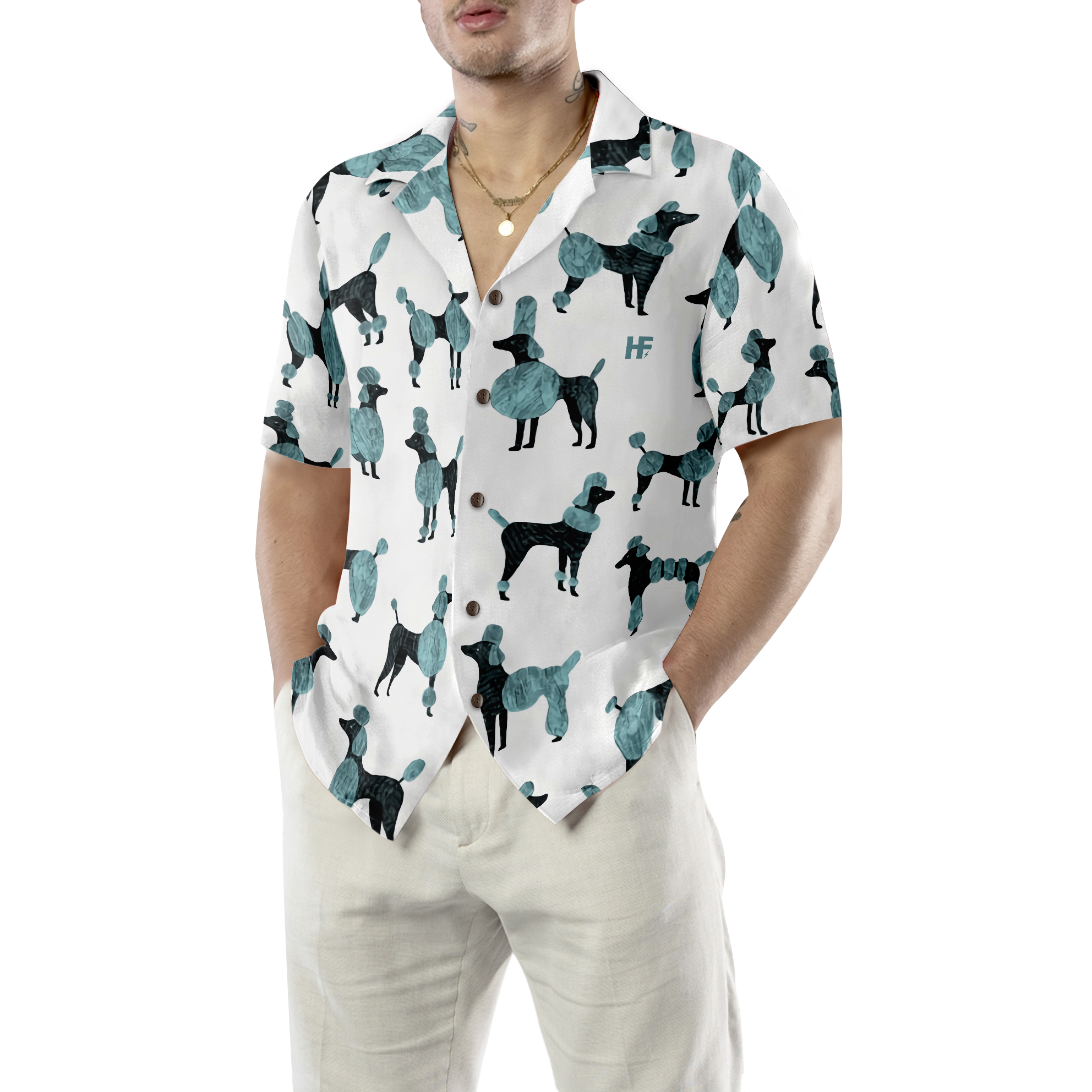Poodle On White Background Hawaiian Shirt