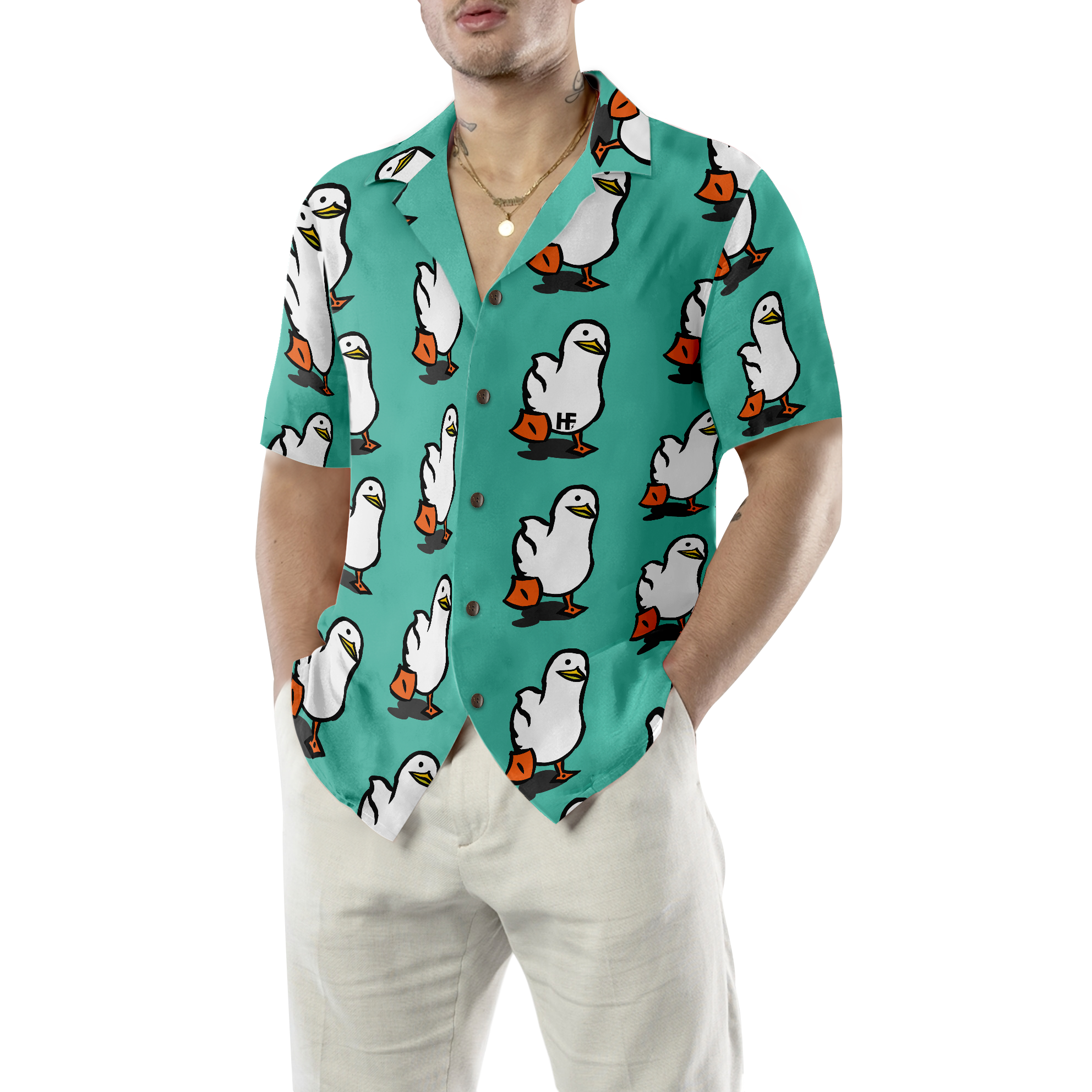 Ducks In Tiffany Blue Hawaiian Shirt