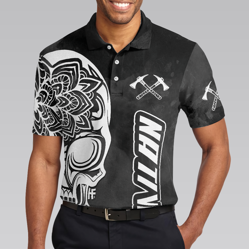 Aged And Worn Haida Native Skull Native American Polo Shirt, Mandala Skull Native American Shirt For Men