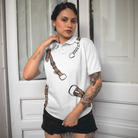 Bridle Print Polo Shirt In White Short Sleeve Women Polo Shirt