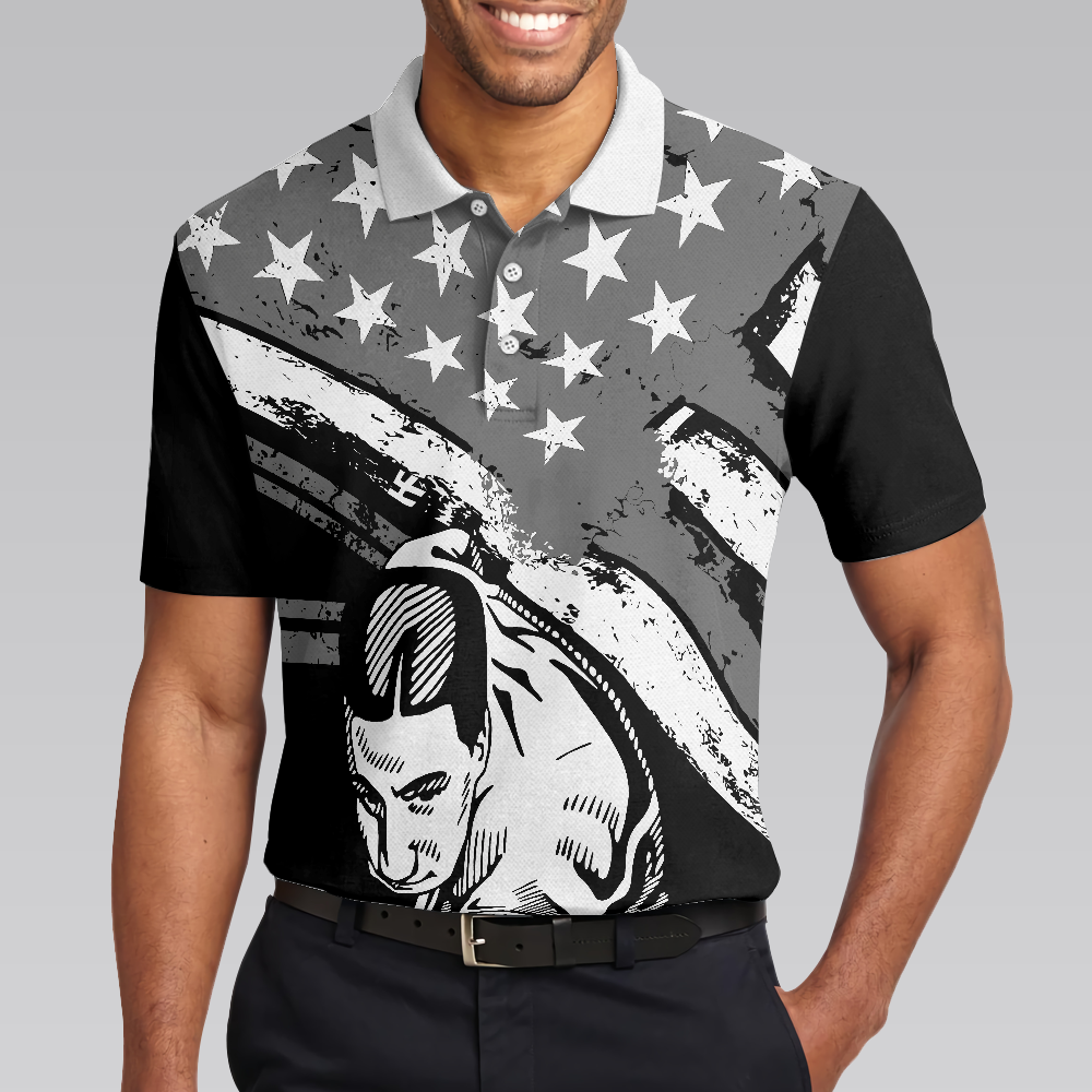 Aim Shoot Swear Repeat Billiards Polo Shirt, Best American Flag Pattern Billiards Shirt Design For Male