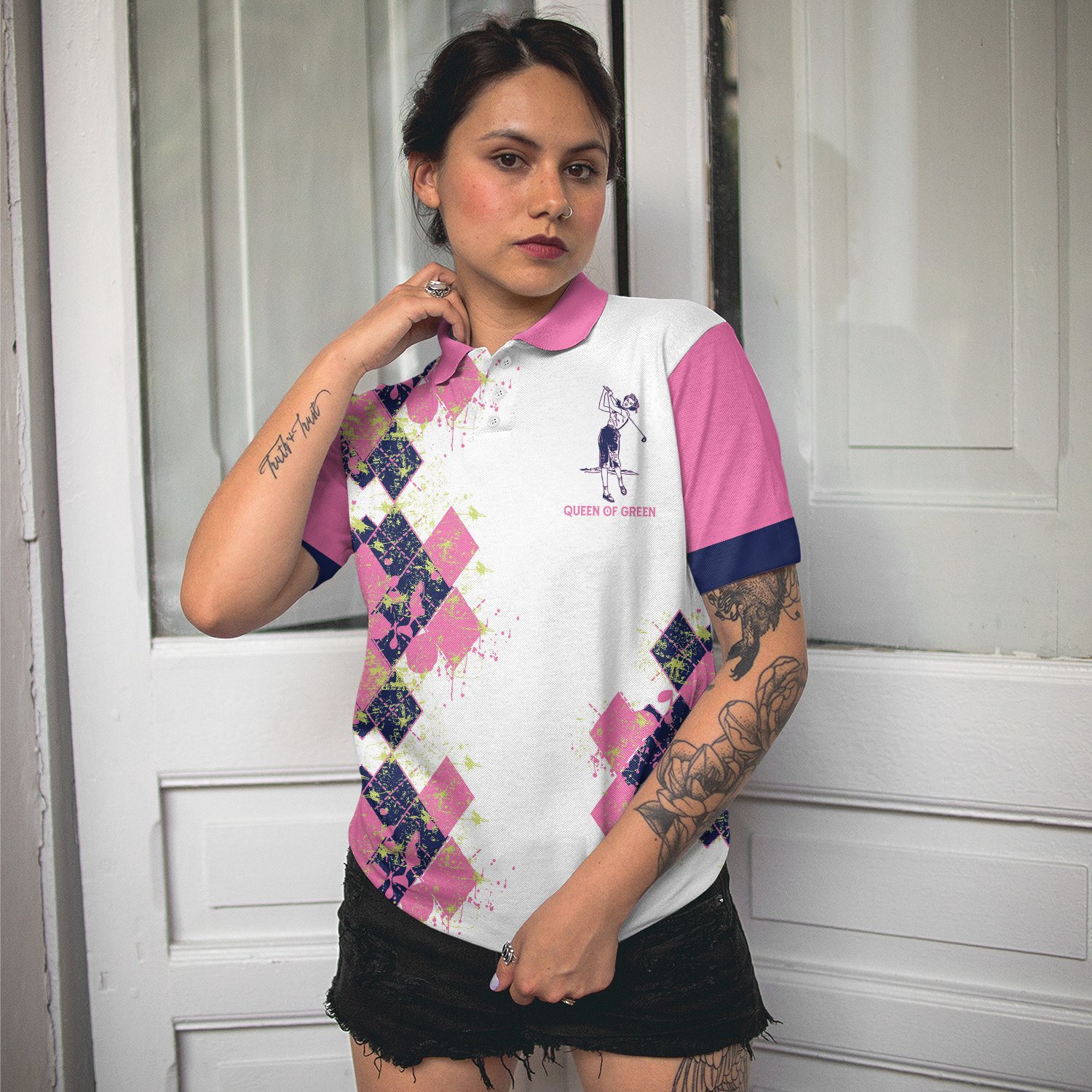 Cooking Is Like Golf Slice Chip And Put On Some Greens Women Polo Shirt, Argyle Pattern Funny Golf Polo Shirt For Ladies
