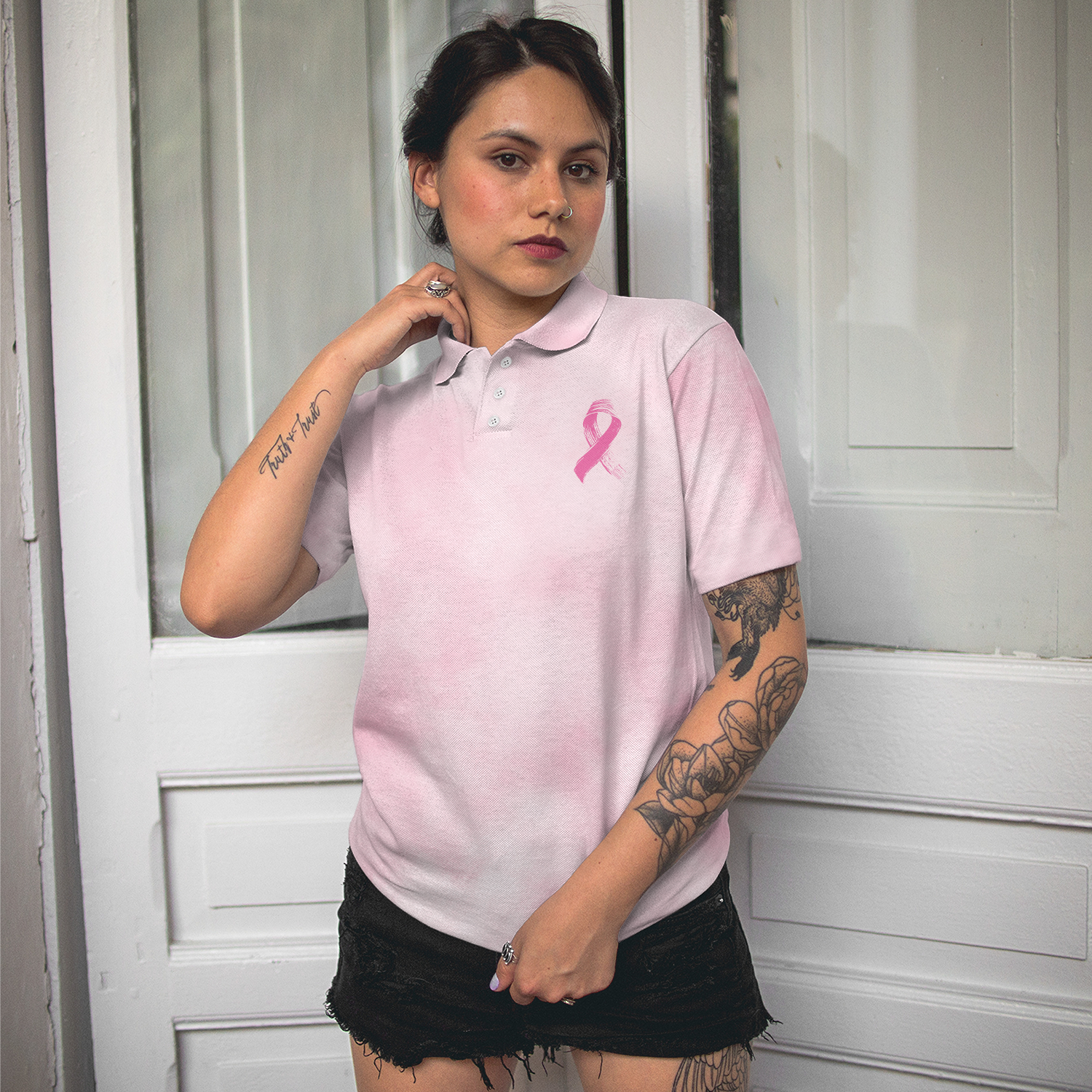 I'm A Survivor Breast Cancer Short Sleeve Women Polo Shirt, Breast Cancer Awareness Shirt For Ladies