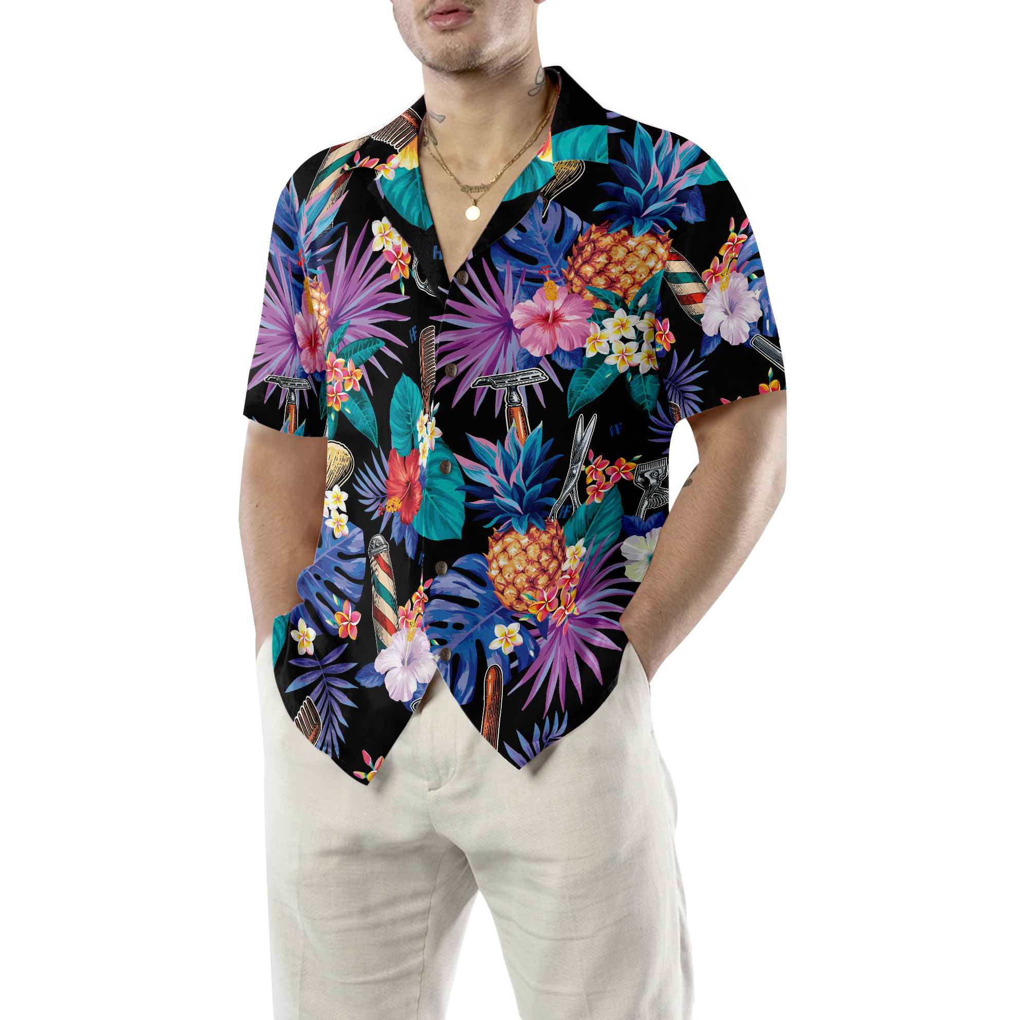 Barber Tools & The Tropical Leaves Hawaiian Shirt