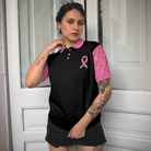 I Am A Breast Cancer Fighter Pink Flowers Awareness Ribbon Women Polo Shirt, Breast Cancer Awareness Polo Shirt For Ladies
