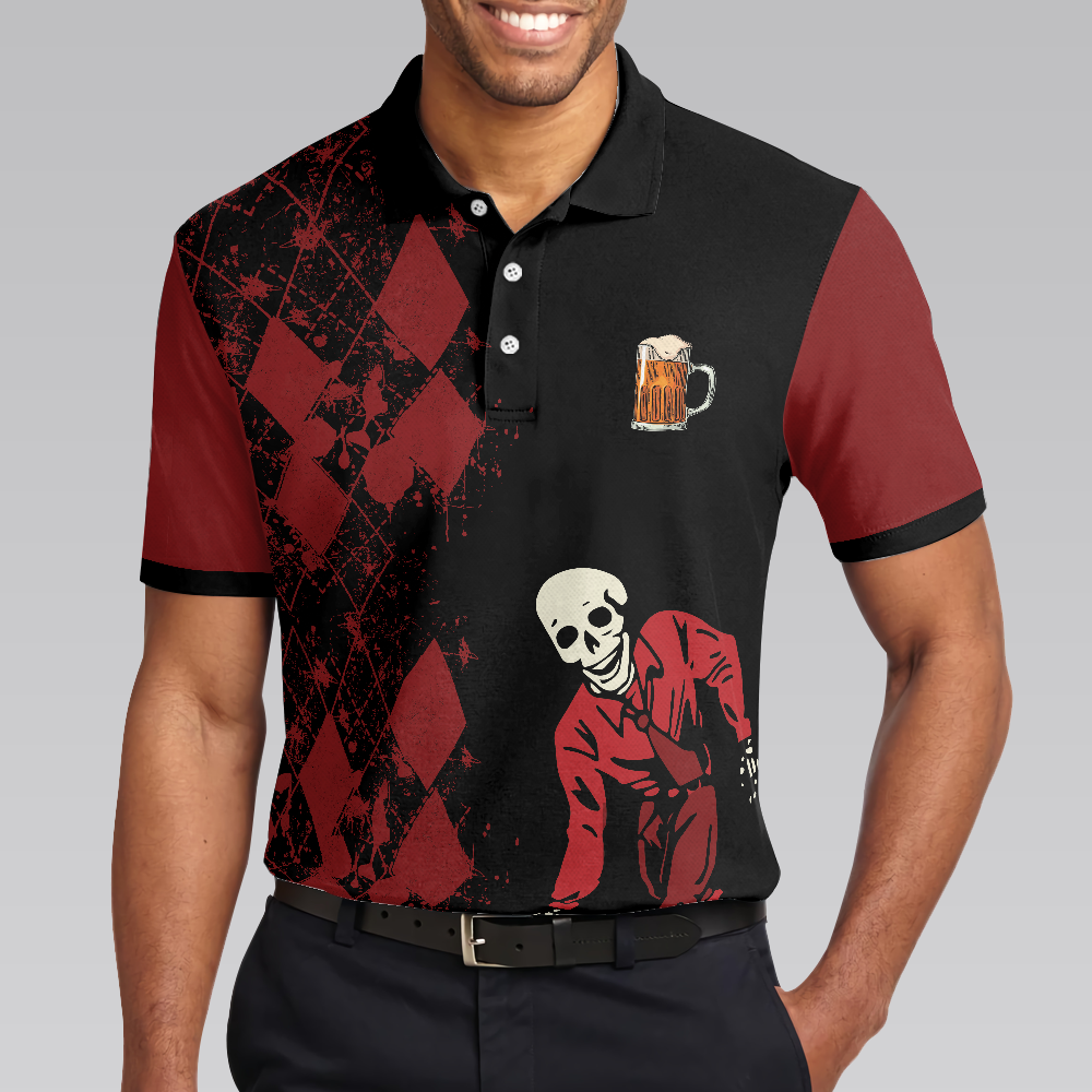Bowling With A Chance Of Drinking Polo Shirt, Red And Black Bowling Shirt For Men, Bowling Beer Polo Shirt