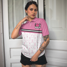 Bowl For The Cure Short Sleeve Women Polo Shirt, Breast Cancer Awareness Polo Shirt For Ladies, Pink Ribbon Shirt